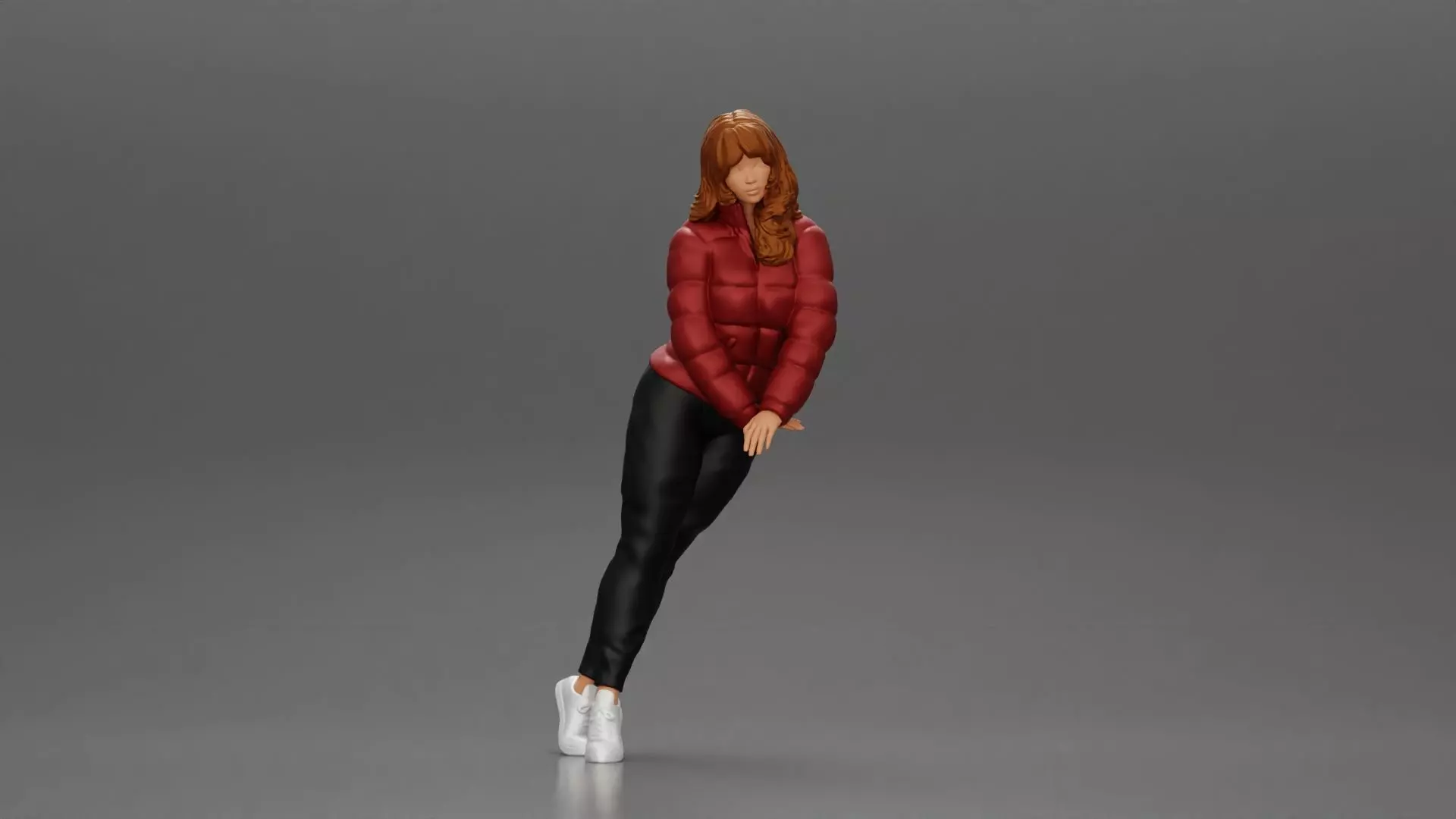 Asian girl in jacket leaning with her hands on the car 3D print model_0