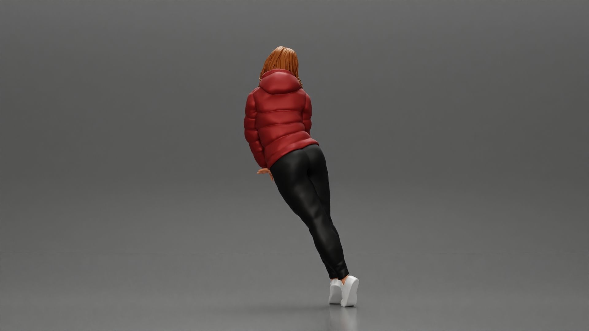 Asian girl in jacket leaning with her hands on the car 3D print model_3