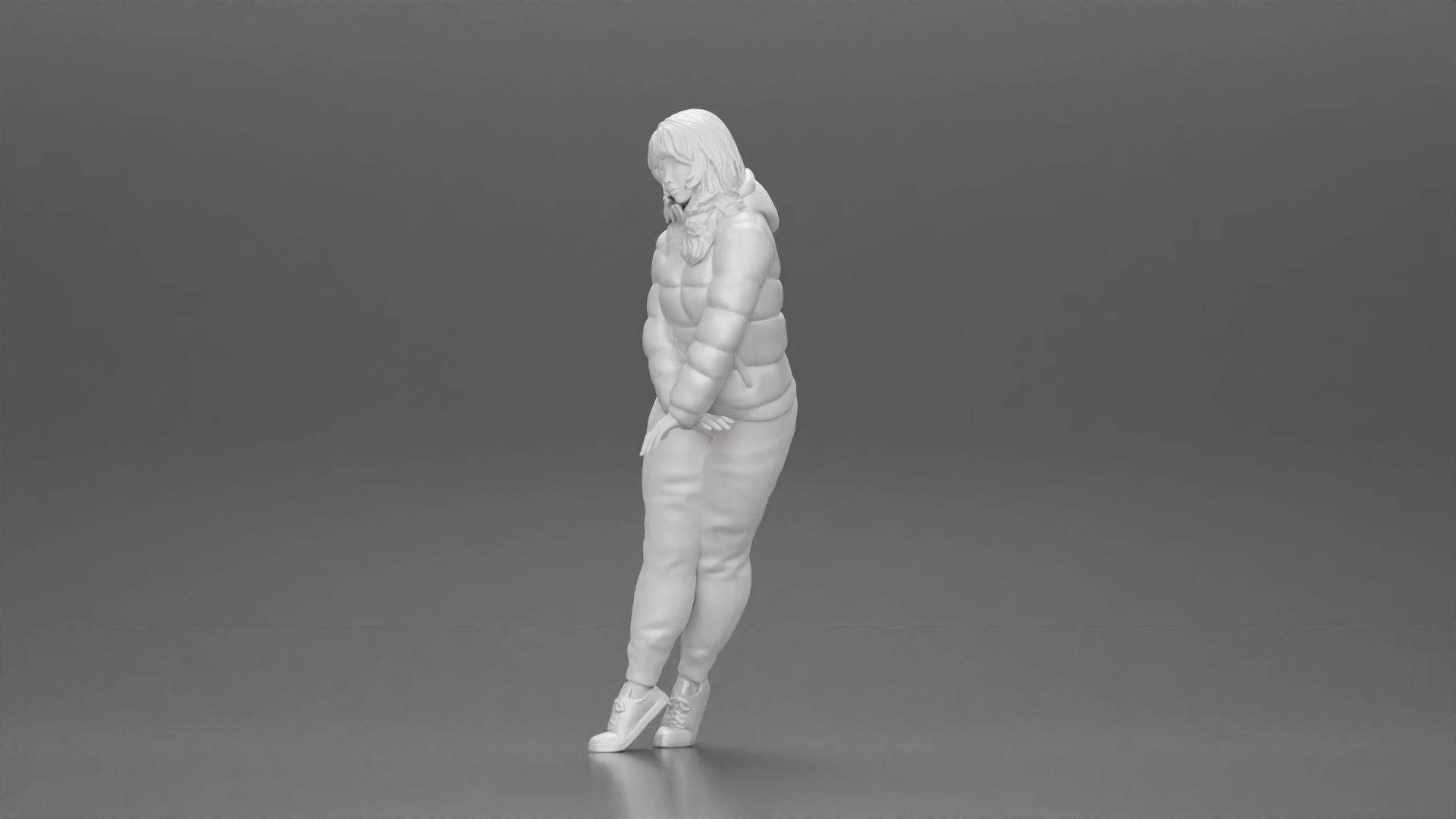 Asian girl in jacket leaning with her hands on the car 3D print model_11