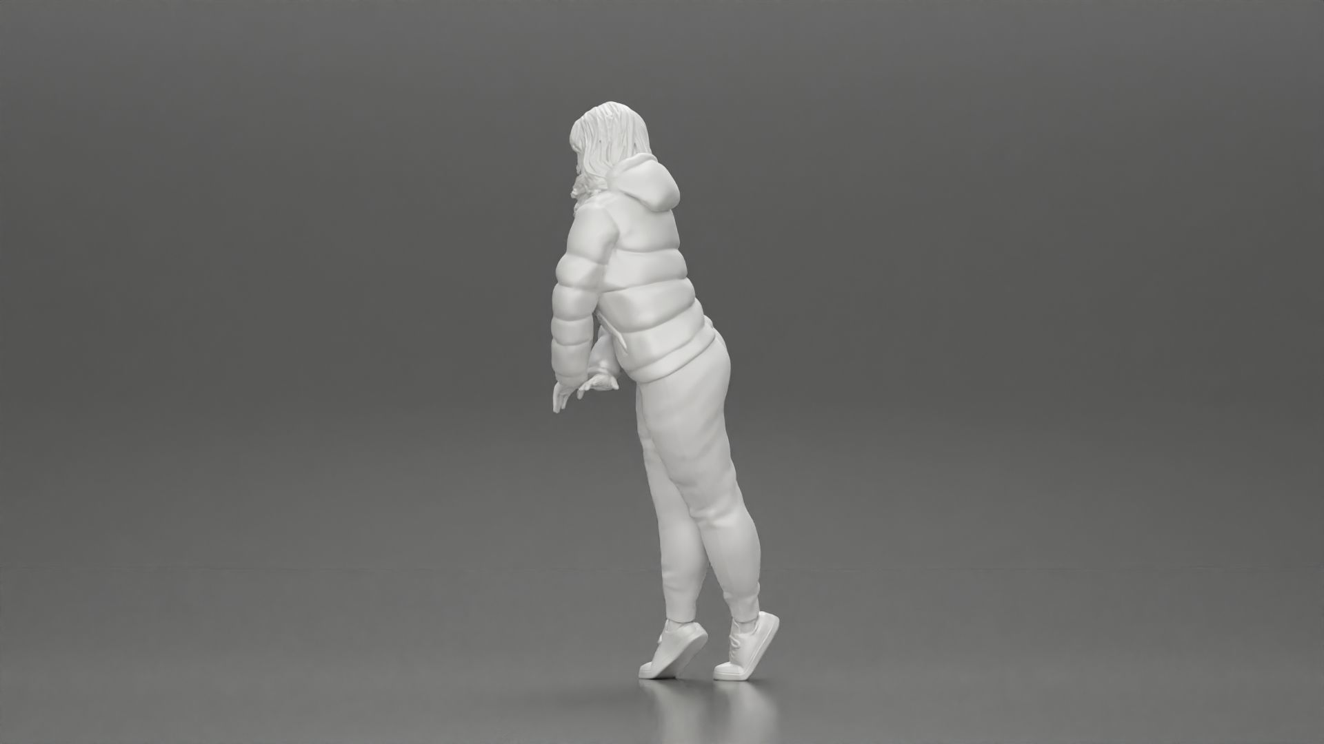 Asian girl in jacket leaning with her hands on the car 3D print model_10