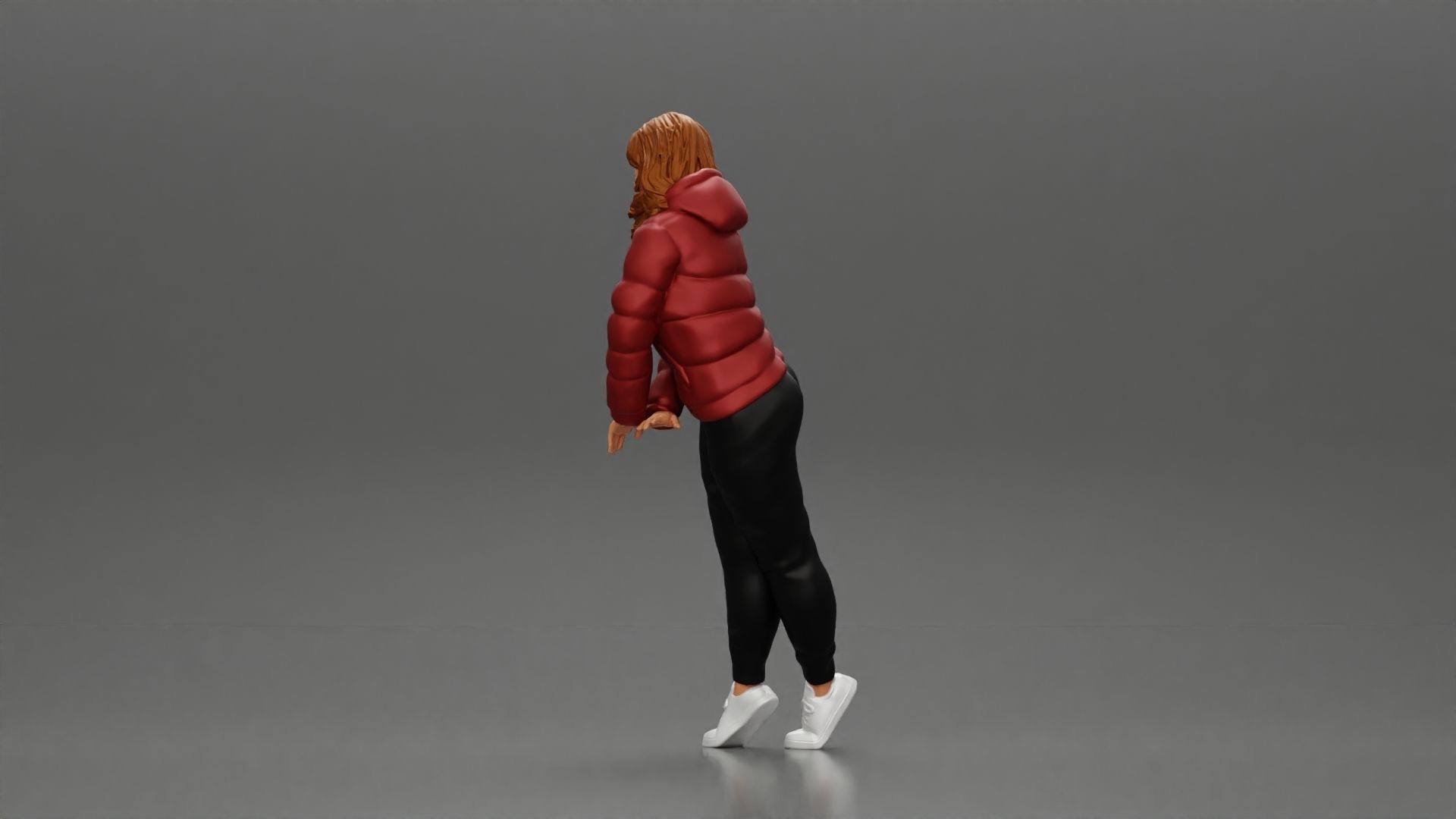 Asian girl in jacket leaning with her hands on the car 3D print model_4