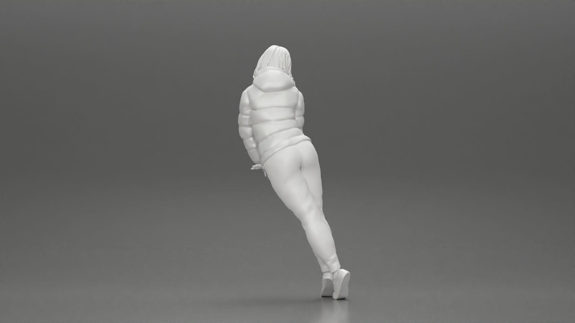 Asian girl in jacket leaning with her hands on the car 3D print model_9