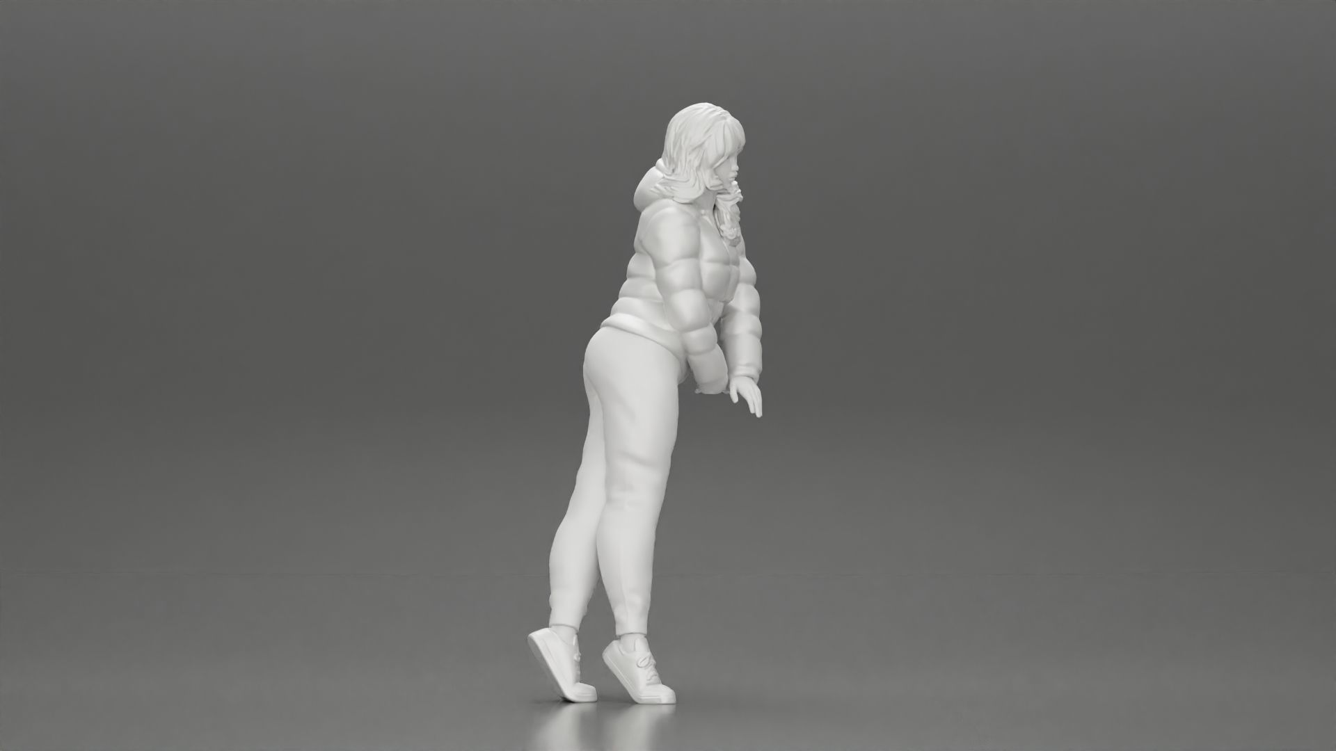 Asian girl in jacket leaning with her hands on the car 3D print model_7