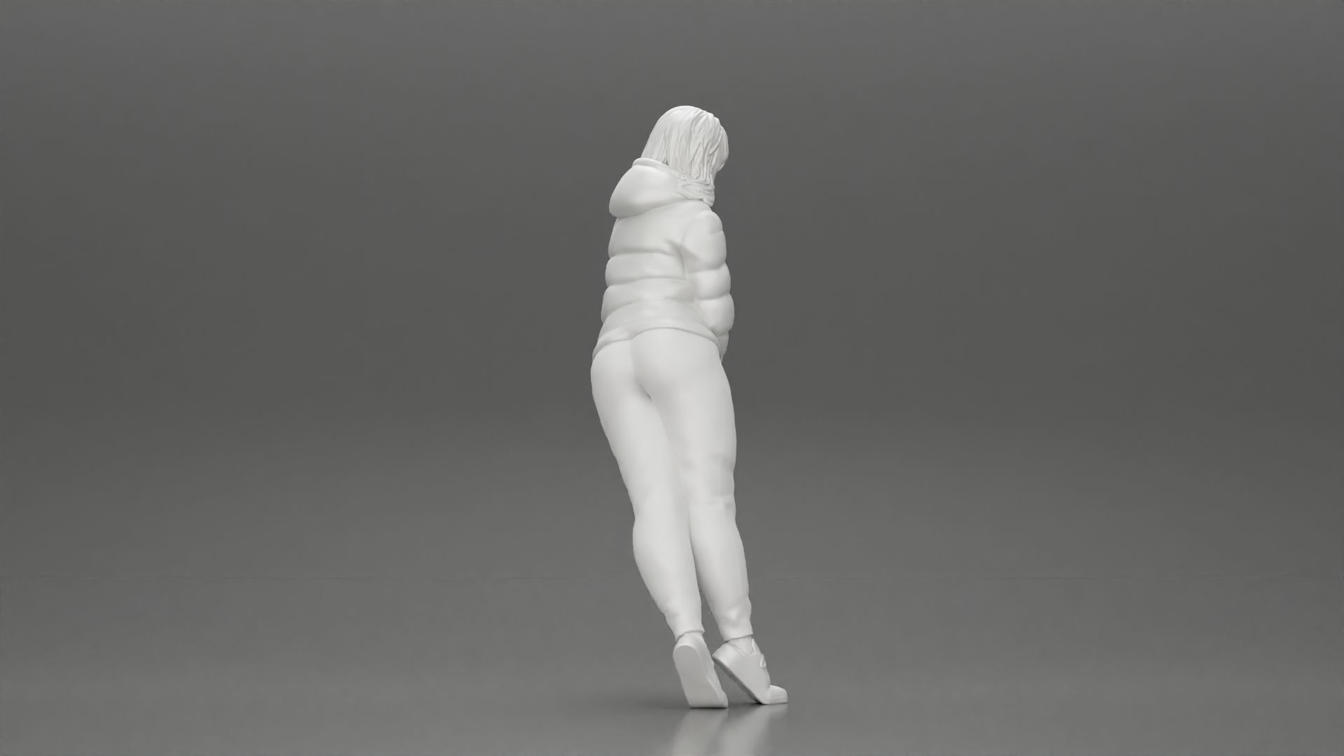 Asian girl in jacket leaning with her hands on the car 3D print model_8