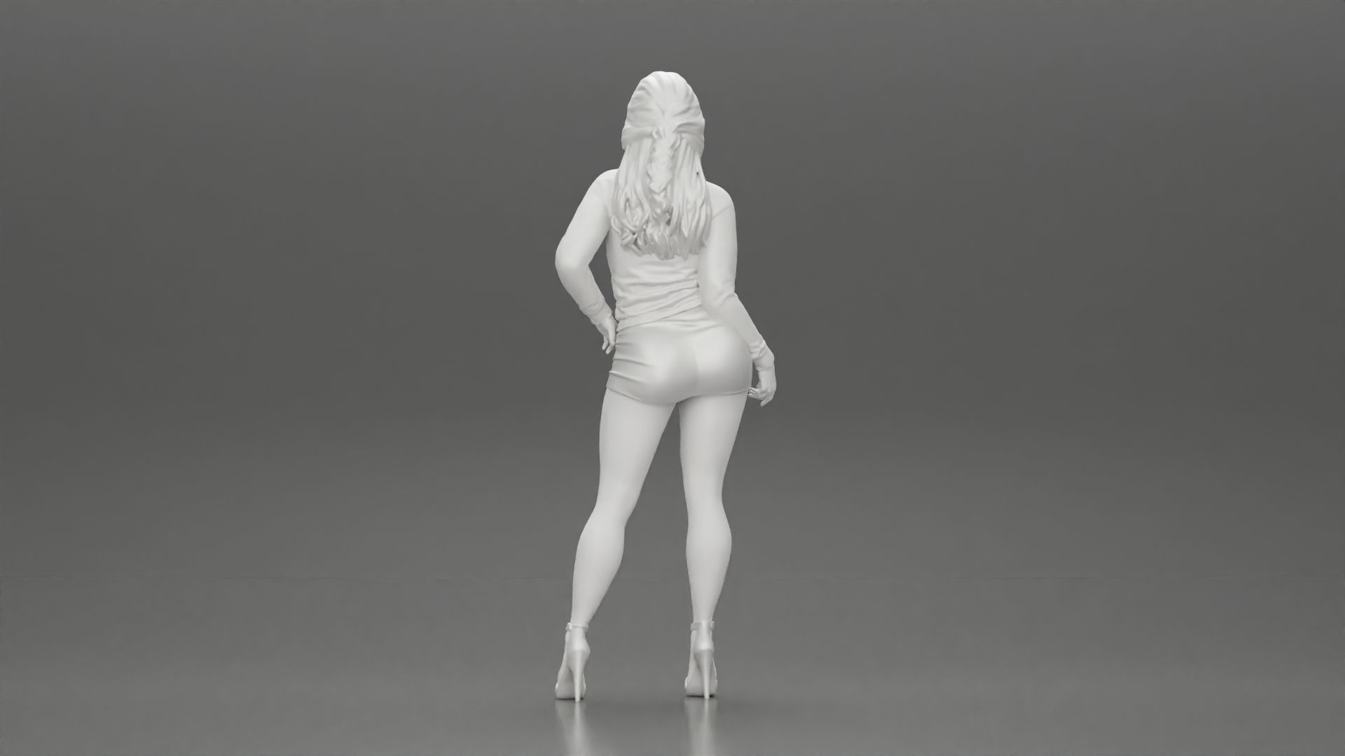 woman posing in open jacket mini skirt next to a car long hair 3D print model_9