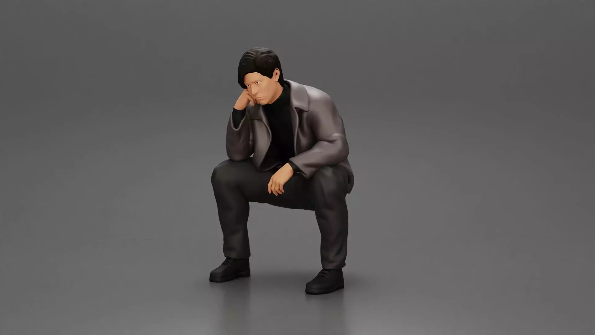 Worried man in a leather jacket sitting and thinking 3D print model
