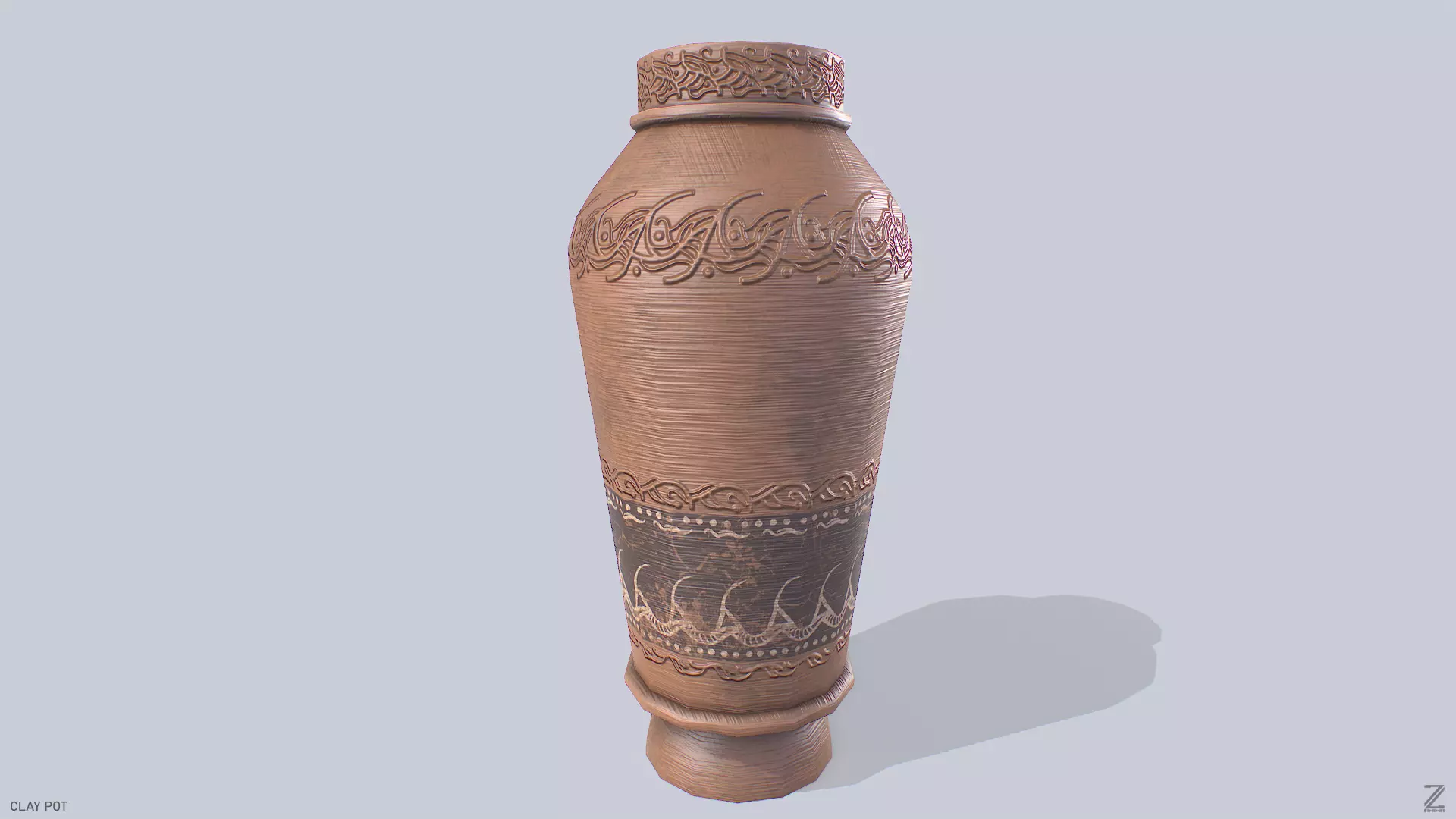 Clay pot Low-poly 3D model_0