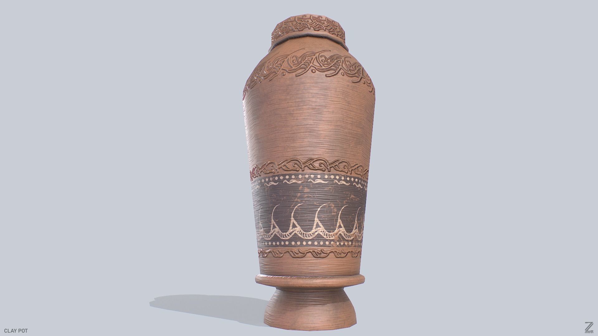 Clay pot Low-poly 3D model_7