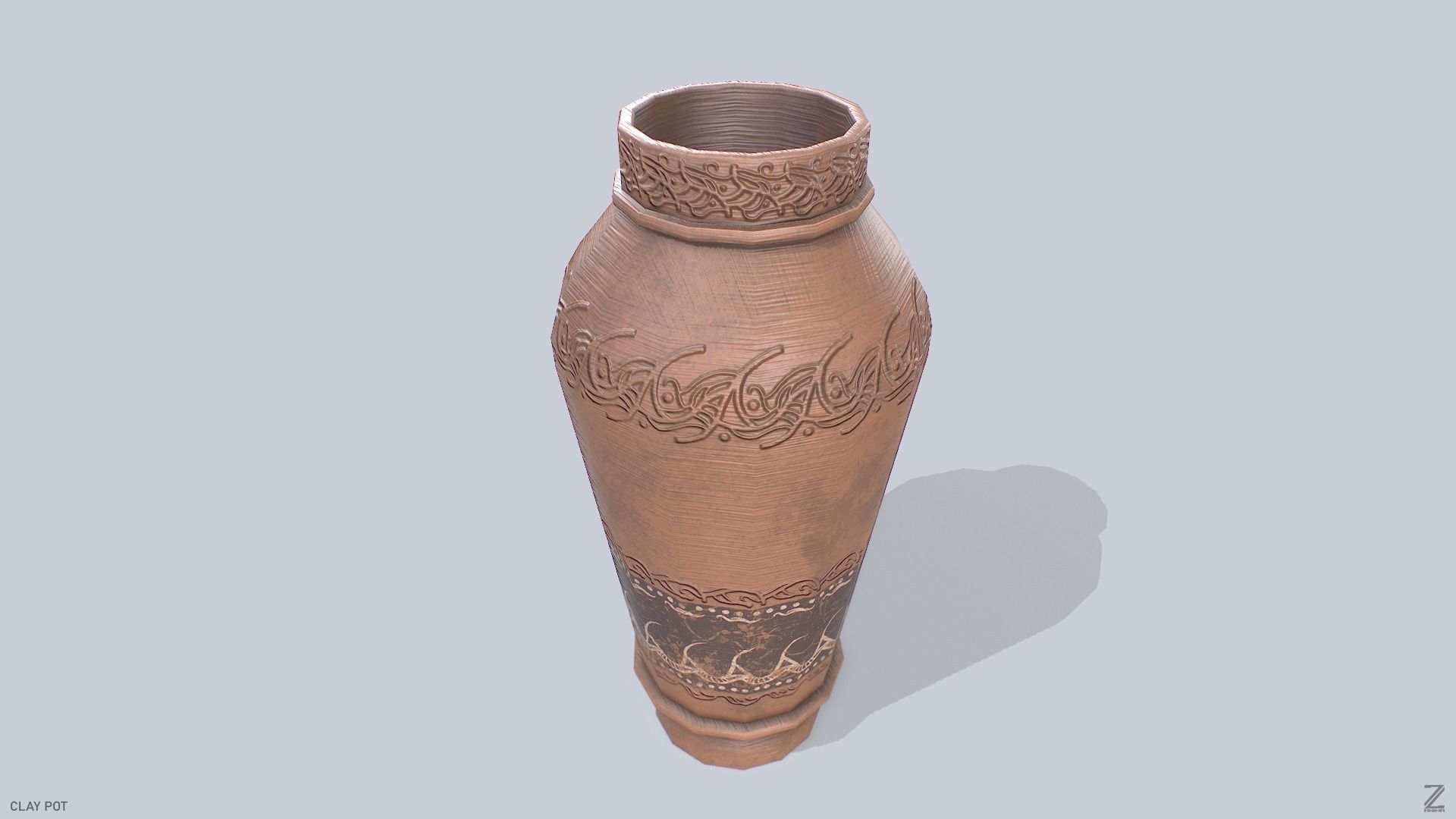 Clay pot Low-poly 3D model_4