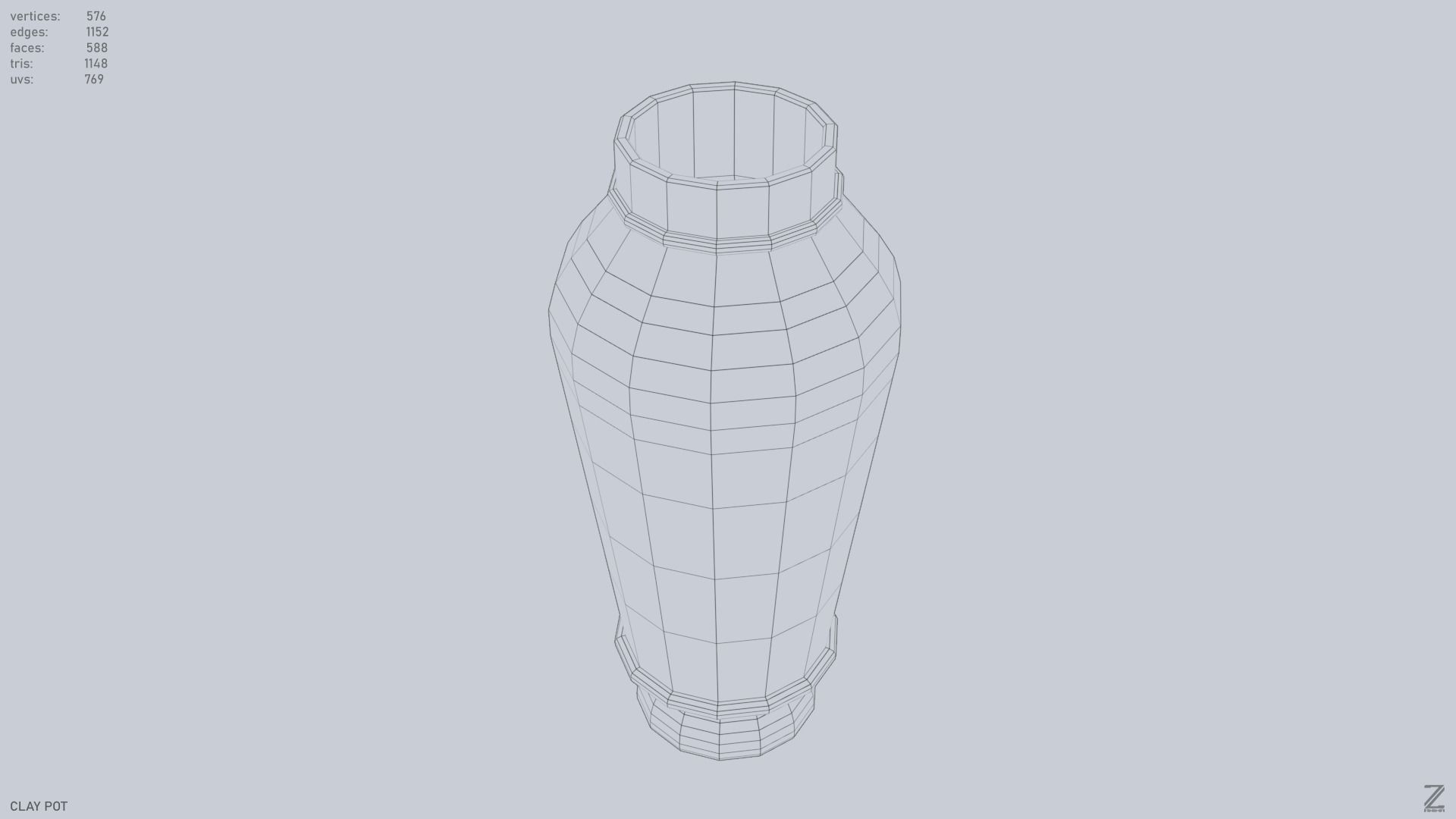 Clay pot Low-poly 3D model_10