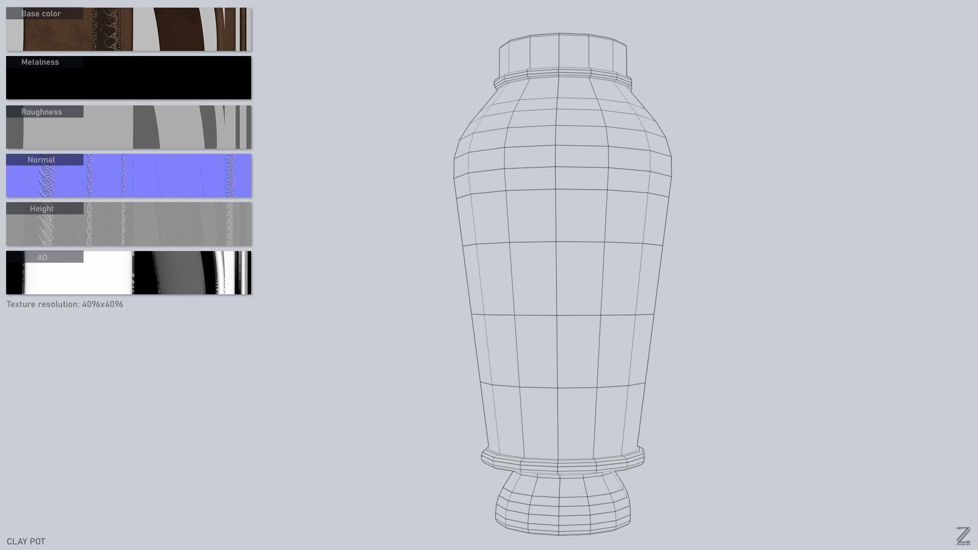 Clay pot Low-poly 3D model_3