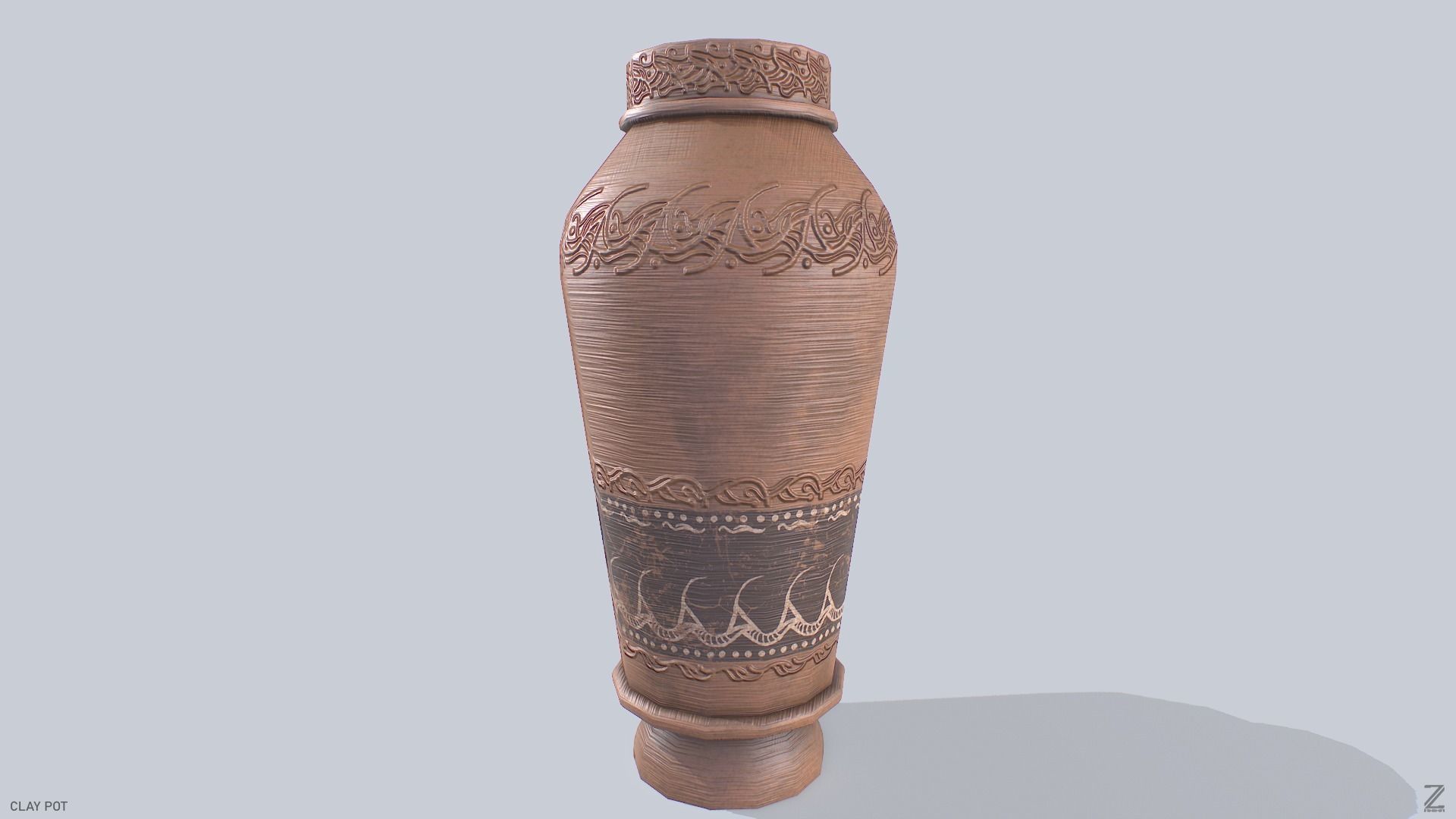 Clay pot Low-poly 3D model_2