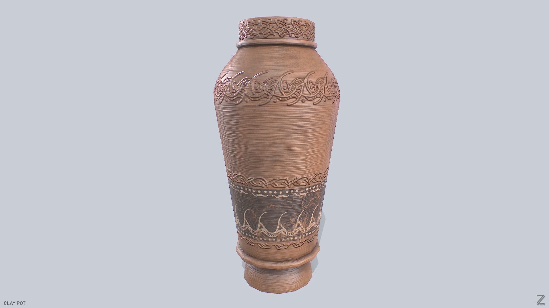 Clay pot Low-poly 3D model_8