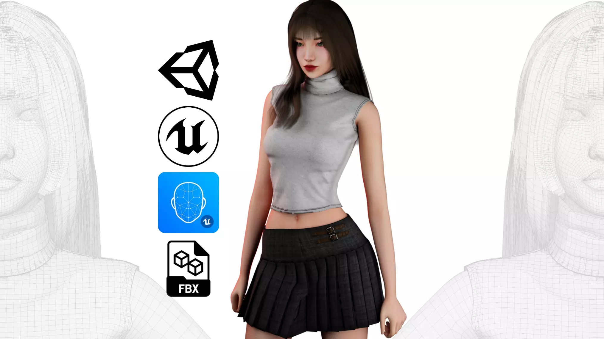 Realistic Girl V5 - GameReady Low-poly 3D model_0