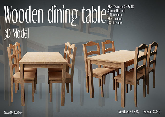 Wooden Dining Table 3D model