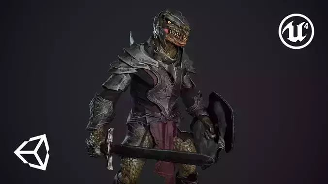 Lizardman Knight Low-poly 3D model