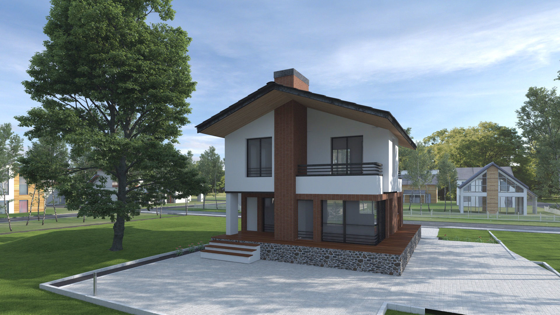 Highly detailed 3d scene of modern House with garden landscape 3D model_4