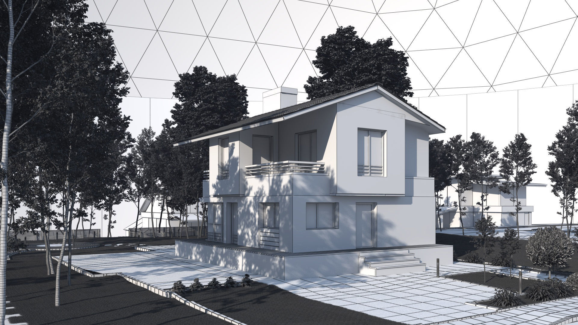 Highly detailed 3d scene of modern House with garden landscape 3D model_5