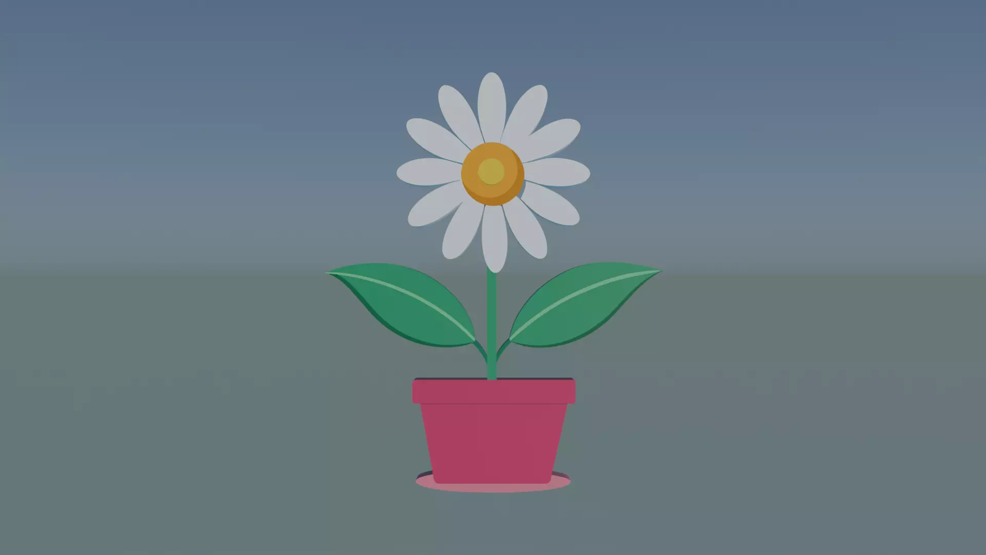 White Blossom with Yellow Center and Green Leaf in Vase 3D print model