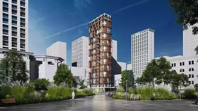 Residential Highrise Building Exterior Scene