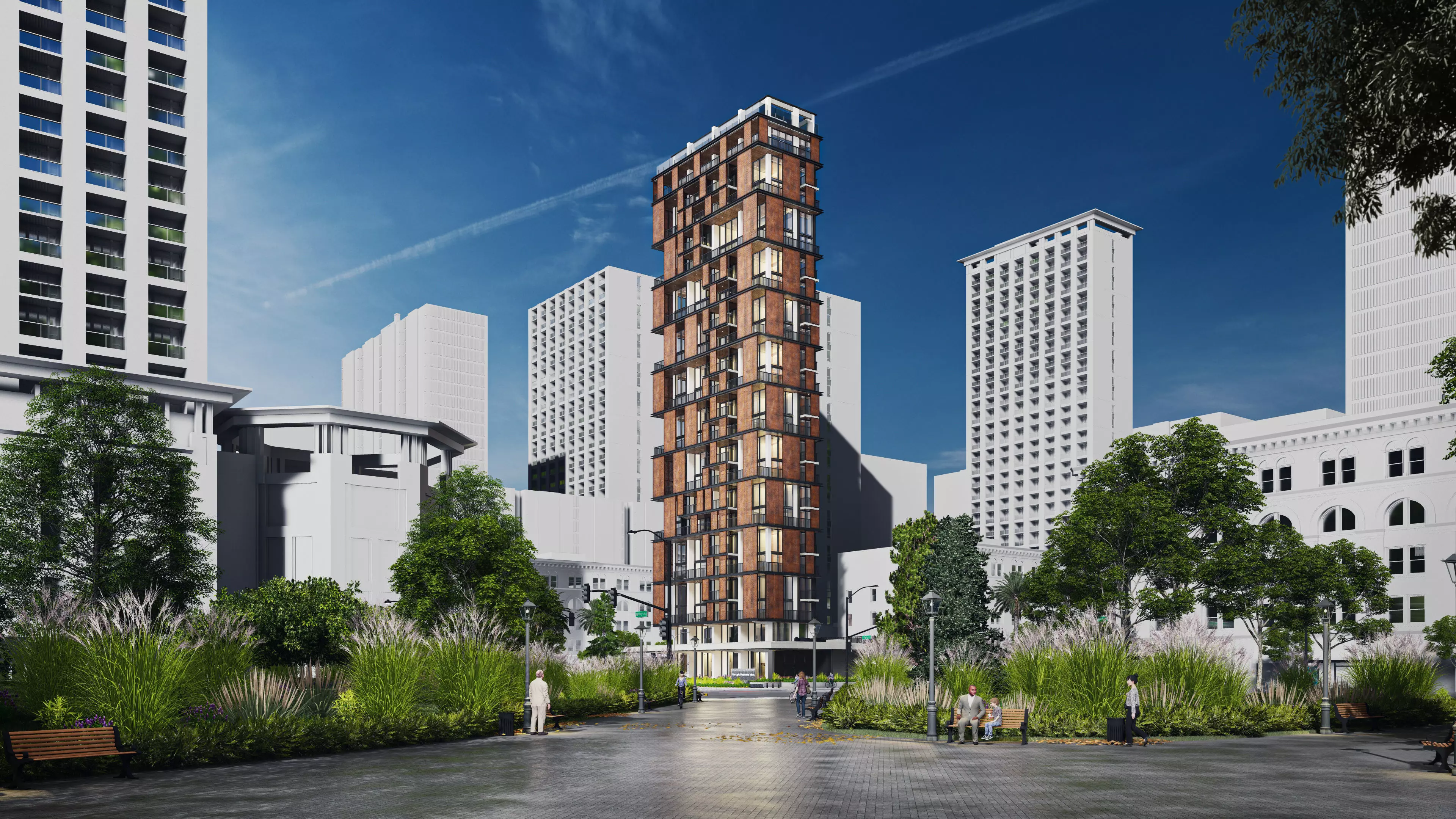 Residential Highrise Building Exterior Scene 3D model_0