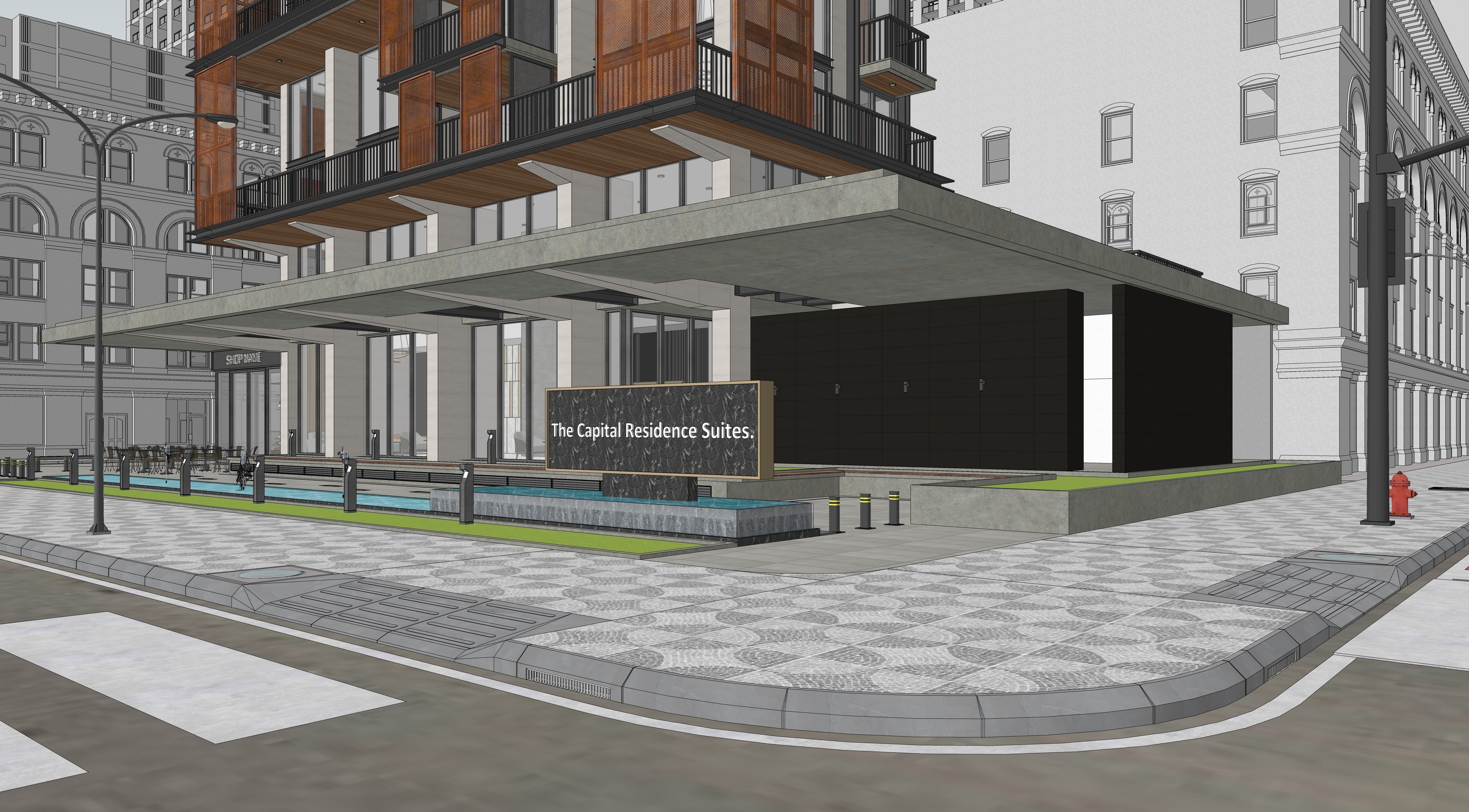 Residential Highrise Building Exterior Scene 3D model_21