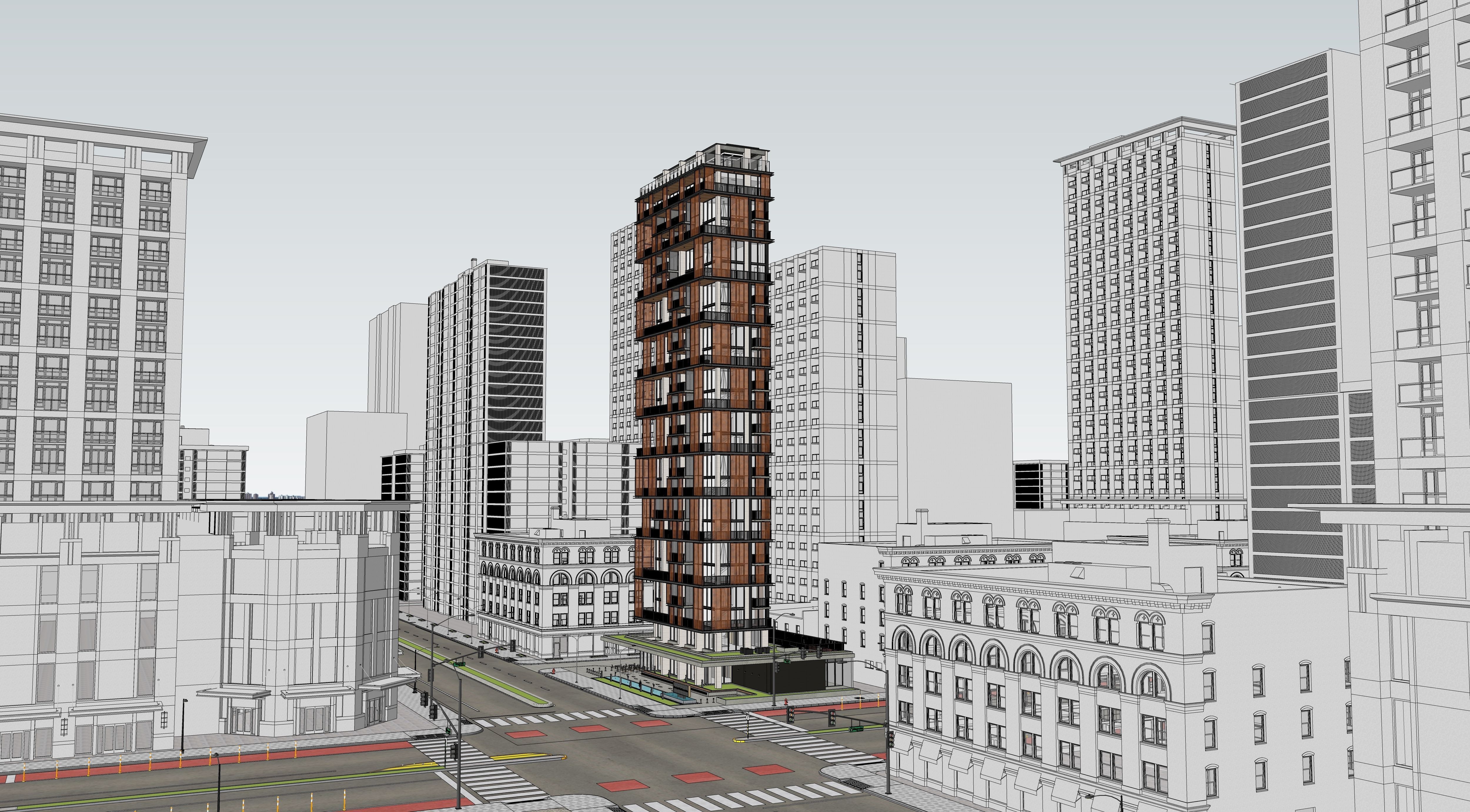 Residential Highrise Building Exterior Scene 3D model_14