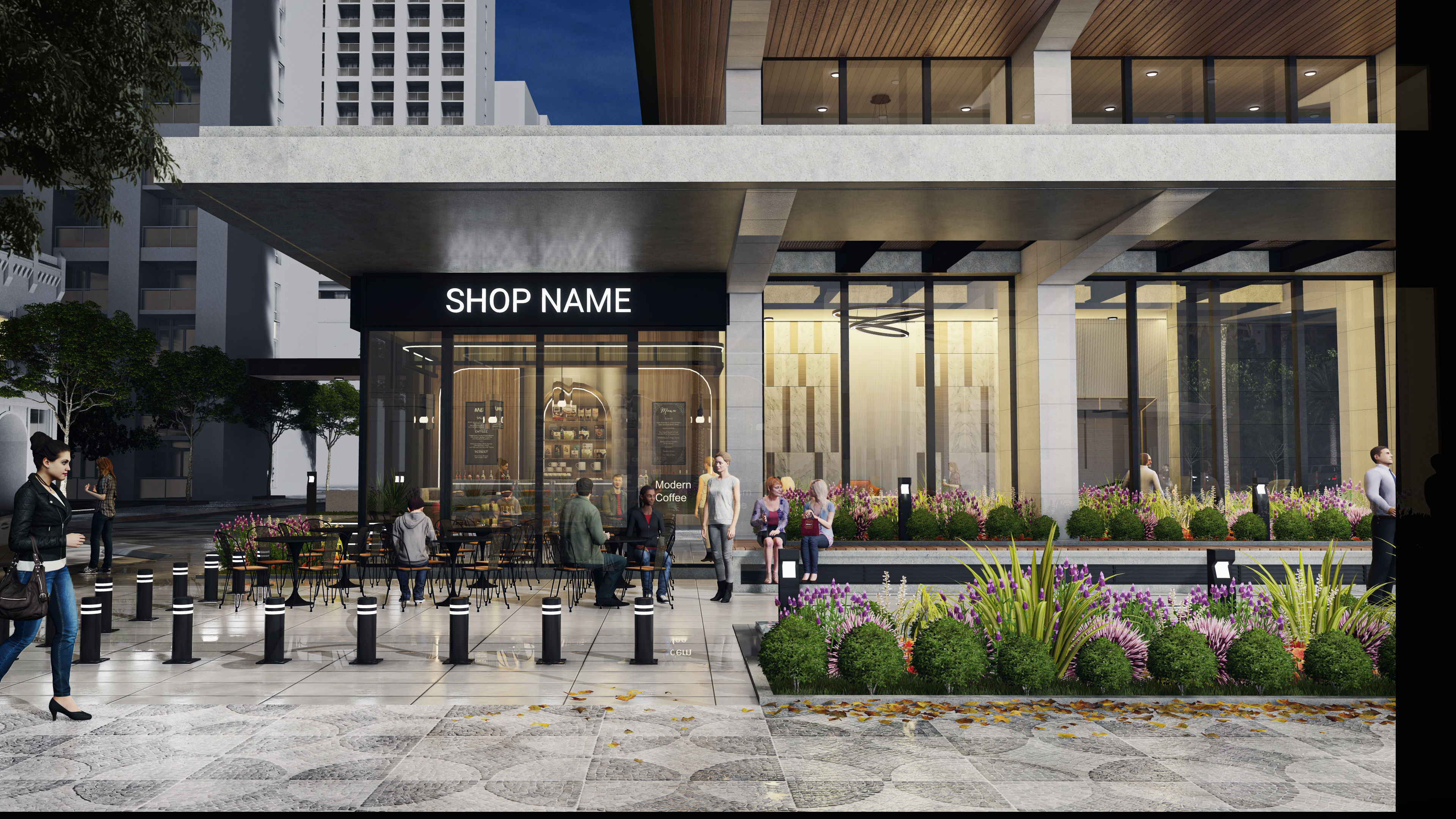 Residential Highrise Building Exterior Scene 3D model_8