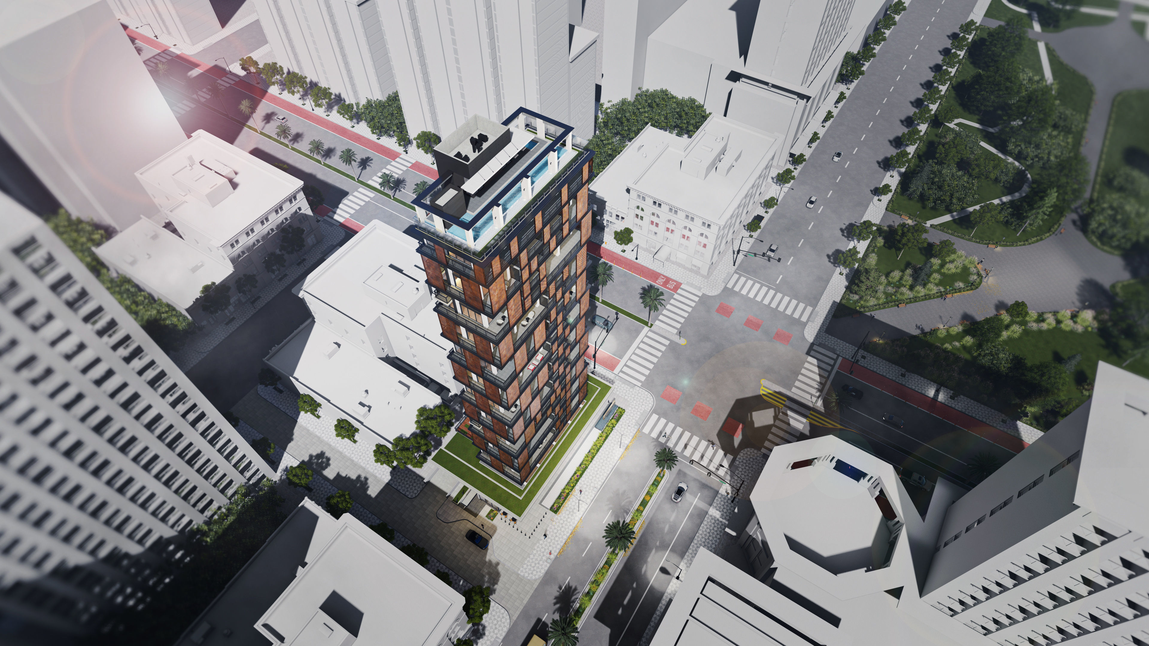 Residential Highrise Building Exterior Scene 3D model_9