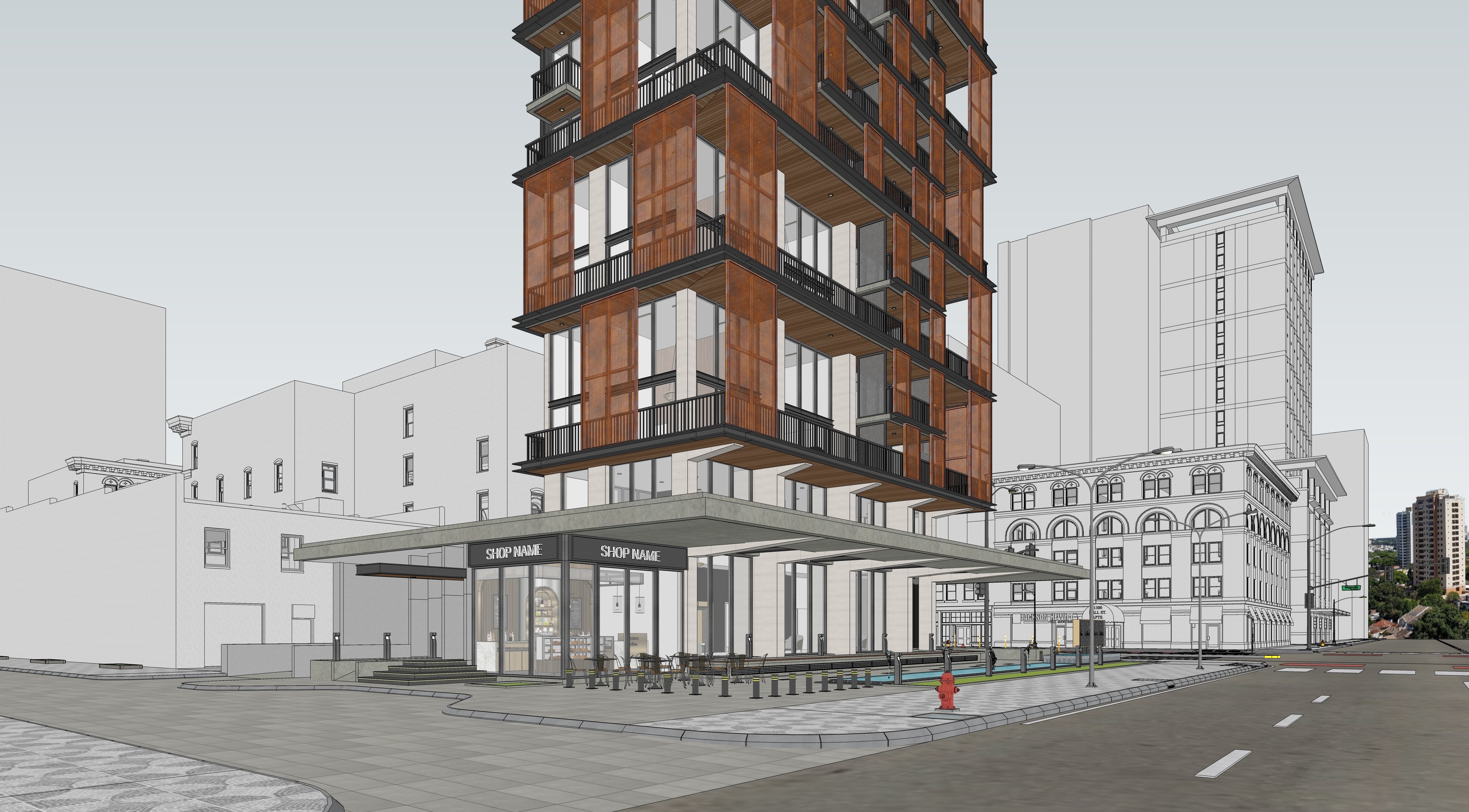 Residential Highrise Building Exterior Scene 3D model_15