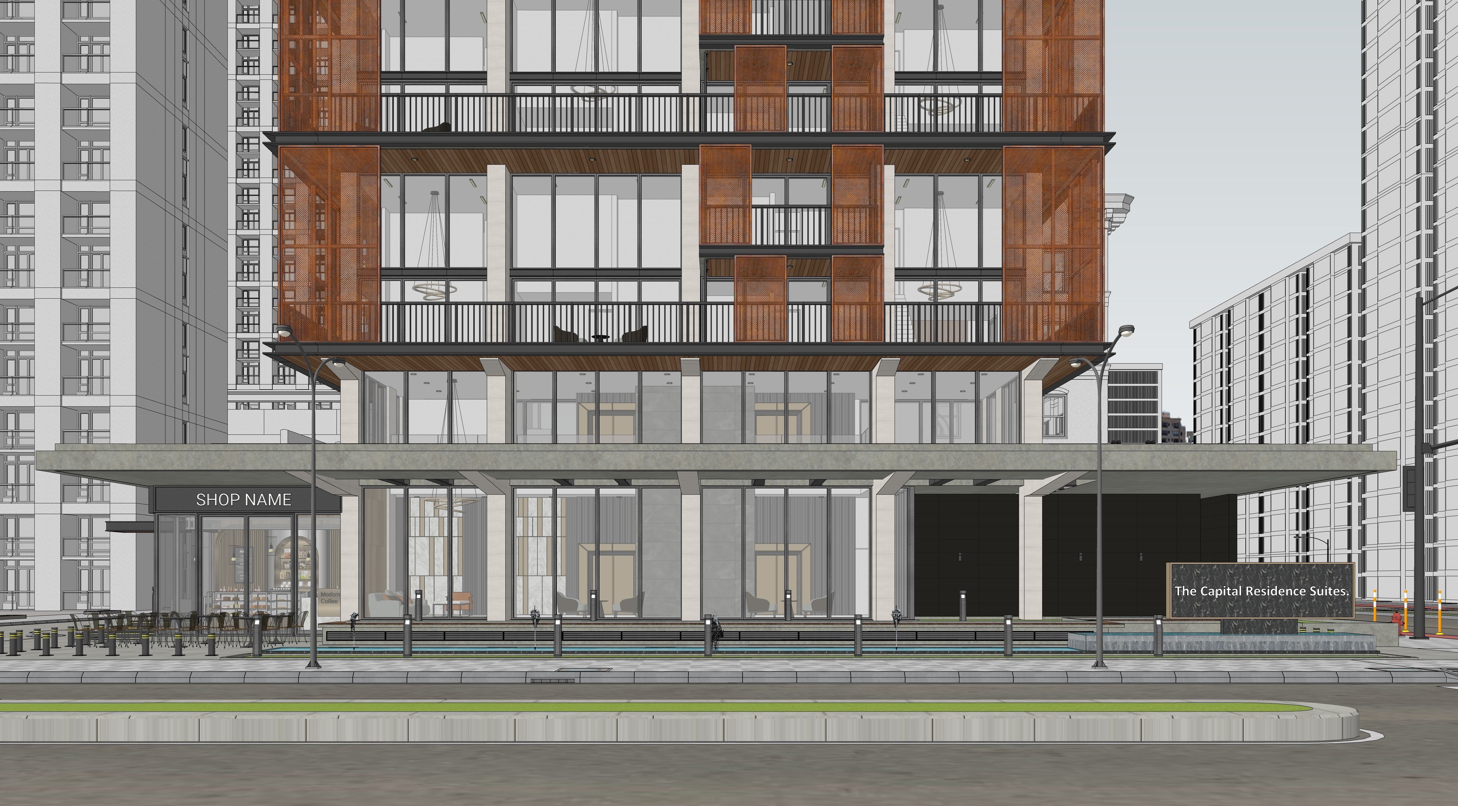 Residential Highrise Building Exterior Scene 3D model_18