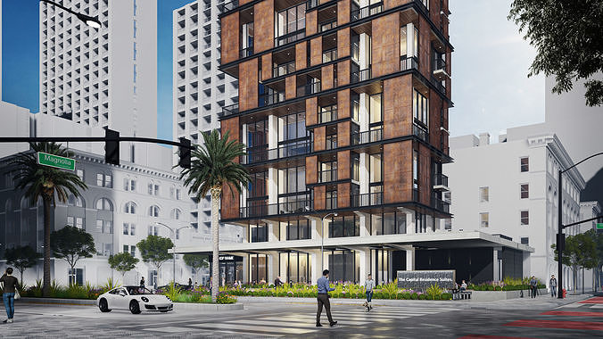 Residential Highrise Building Exterior Scene 3D model 4