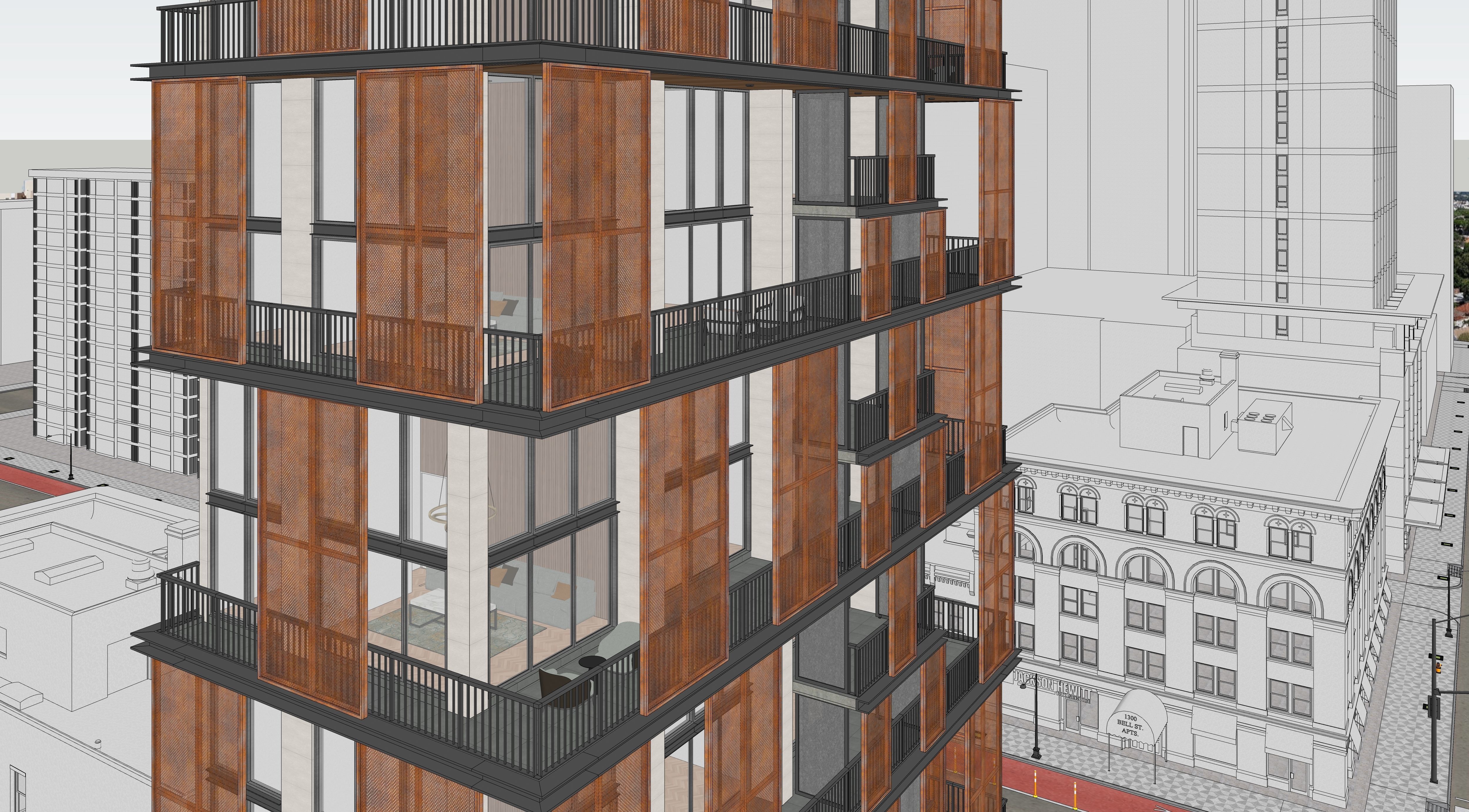 Residential Highrise Building Exterior Scene 3D model_19