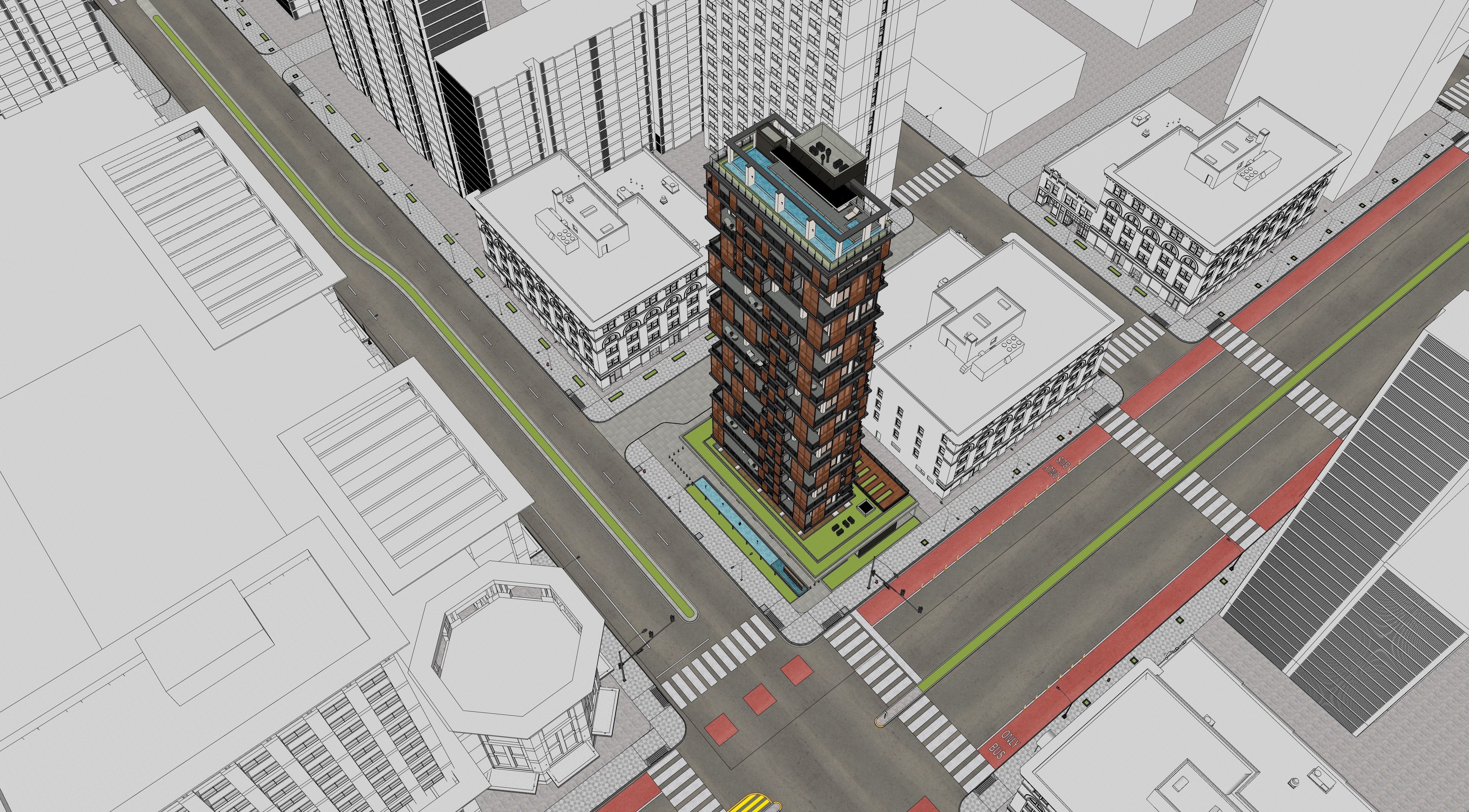 Residential Highrise Building Exterior Scene 3D model_20