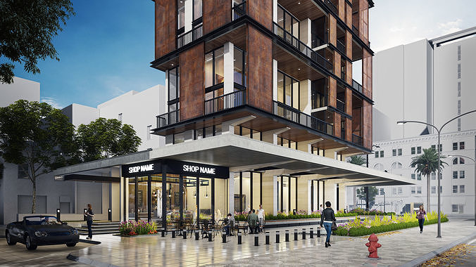 Residential Highrise Building Exterior Scene 3D model 5