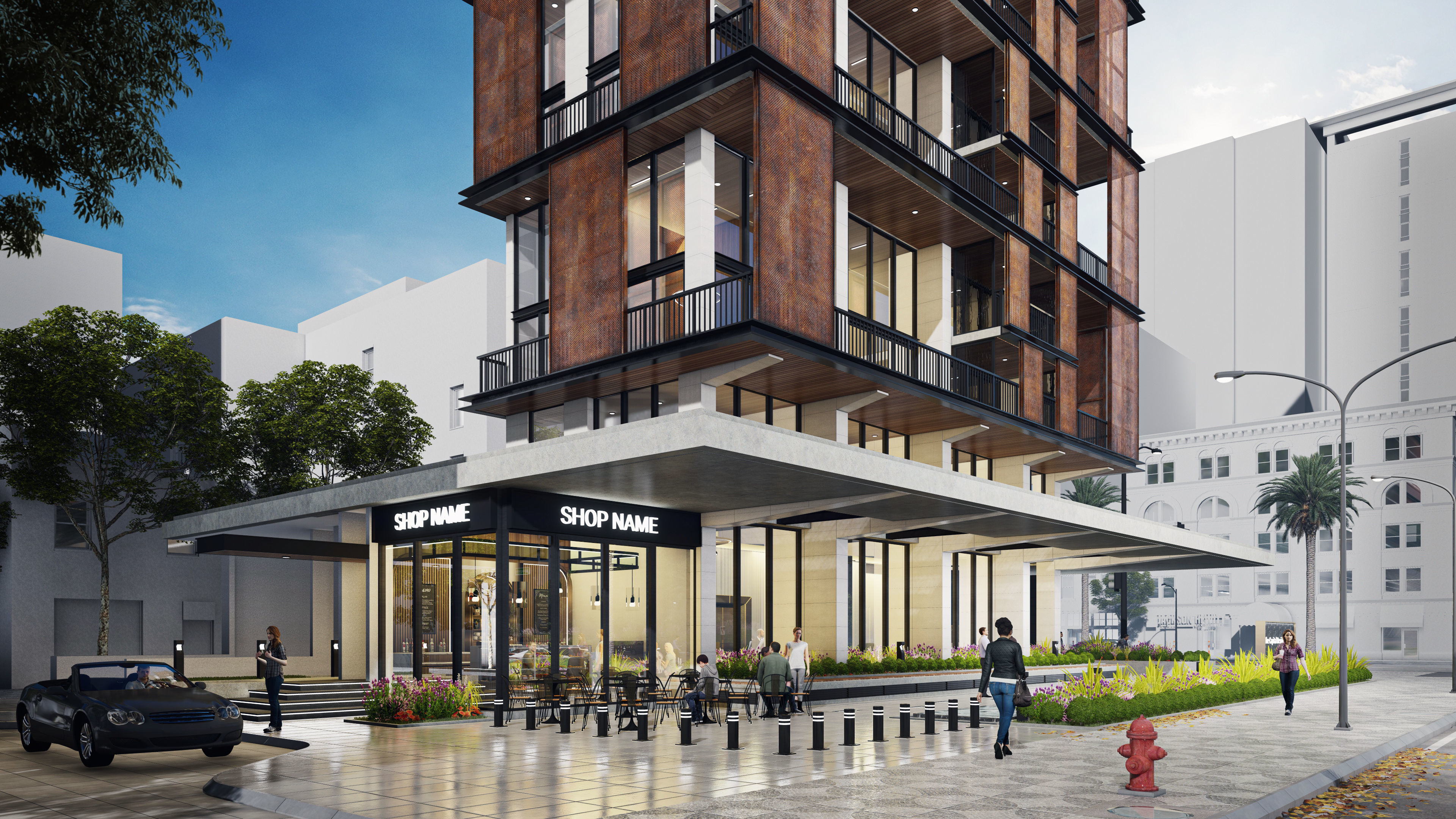 Residential Highrise Building Exterior Scene 3D model_5