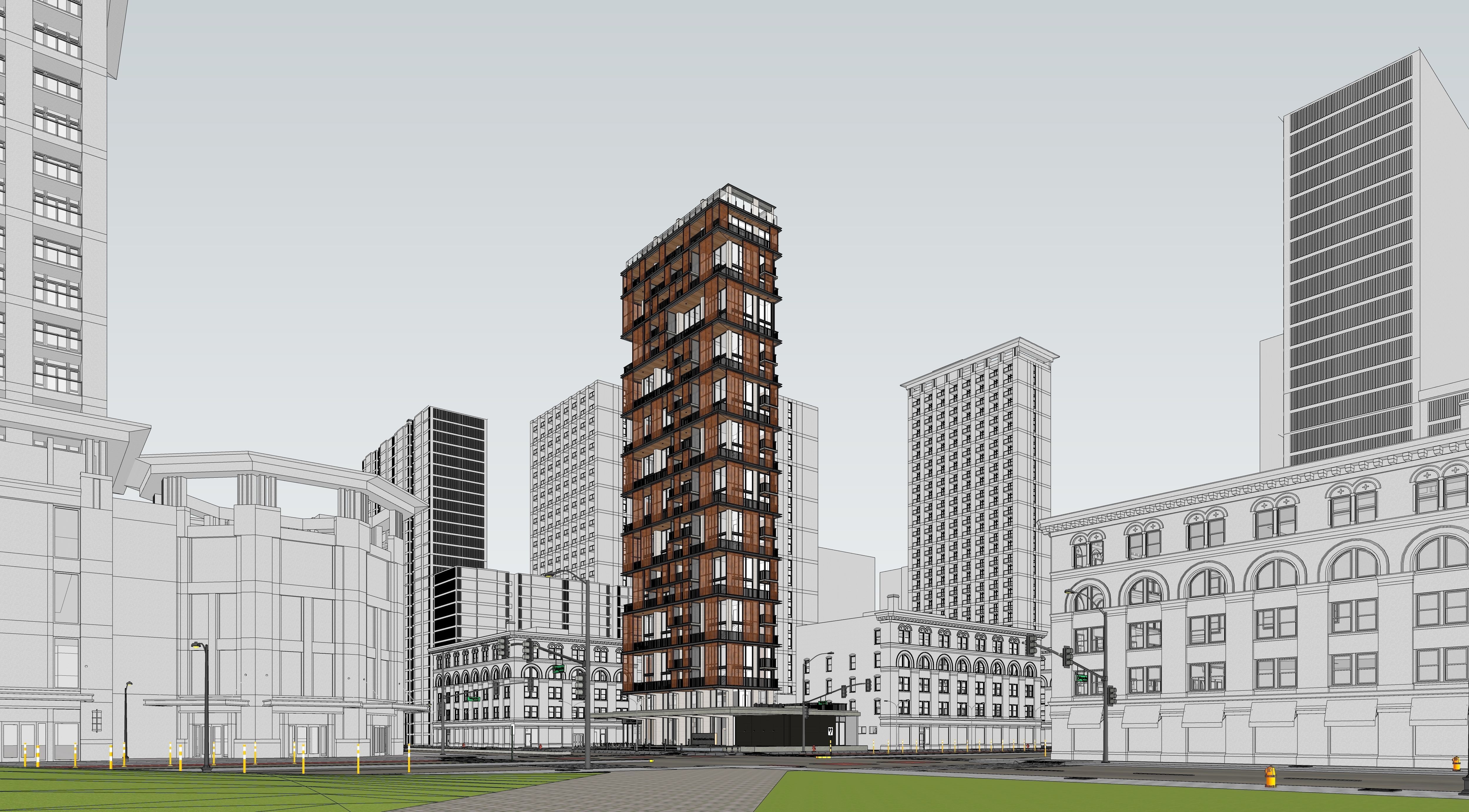 Residential Highrise Building Exterior Scene 3D model_13