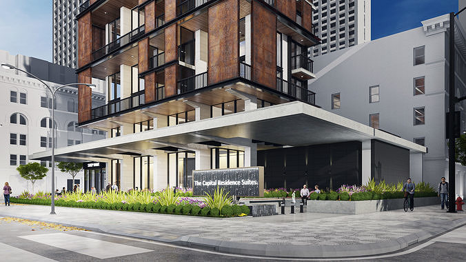 Residential Highrise Building Exterior Scene 3D model 7