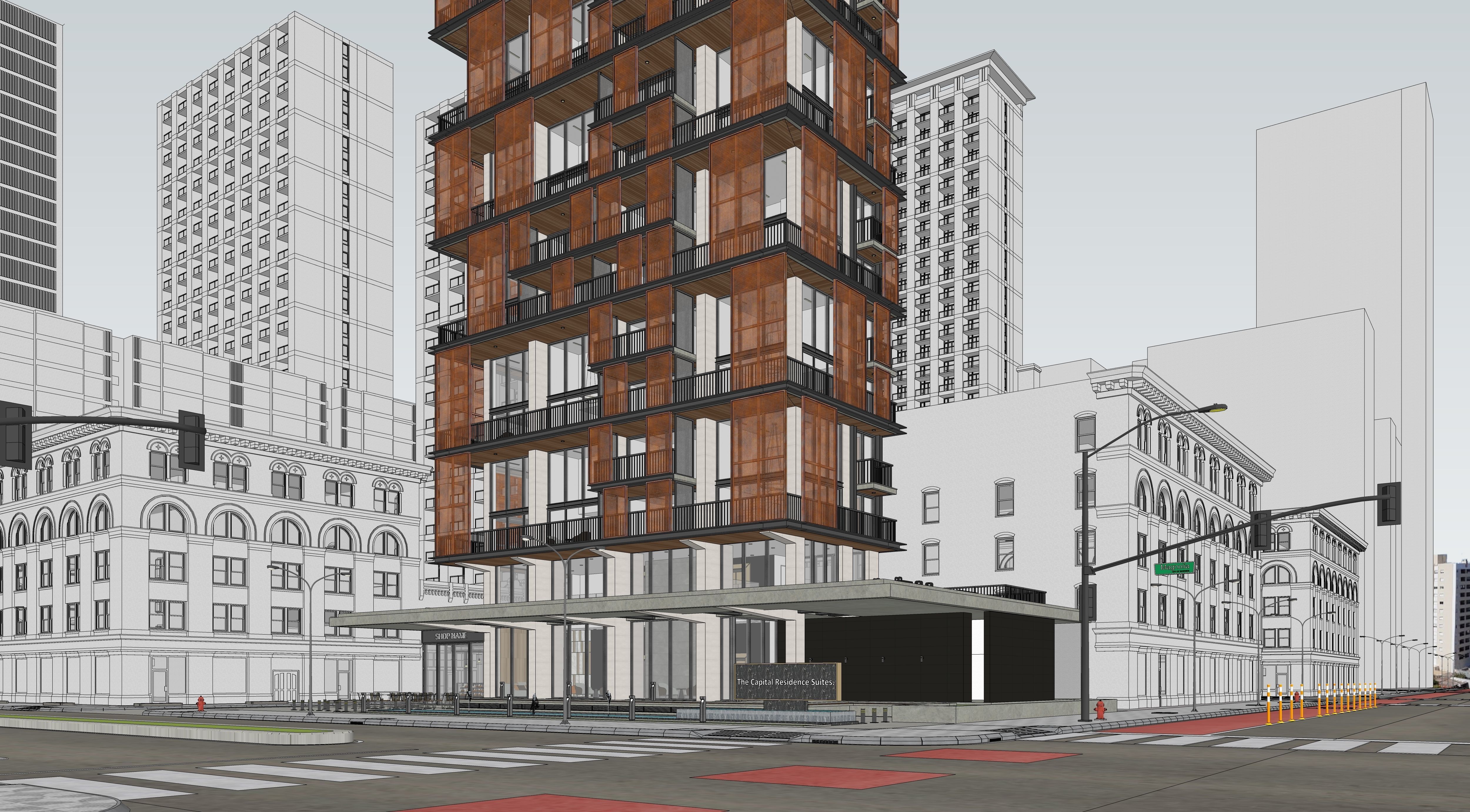 Residential Highrise Building Exterior Scene 3D model_16