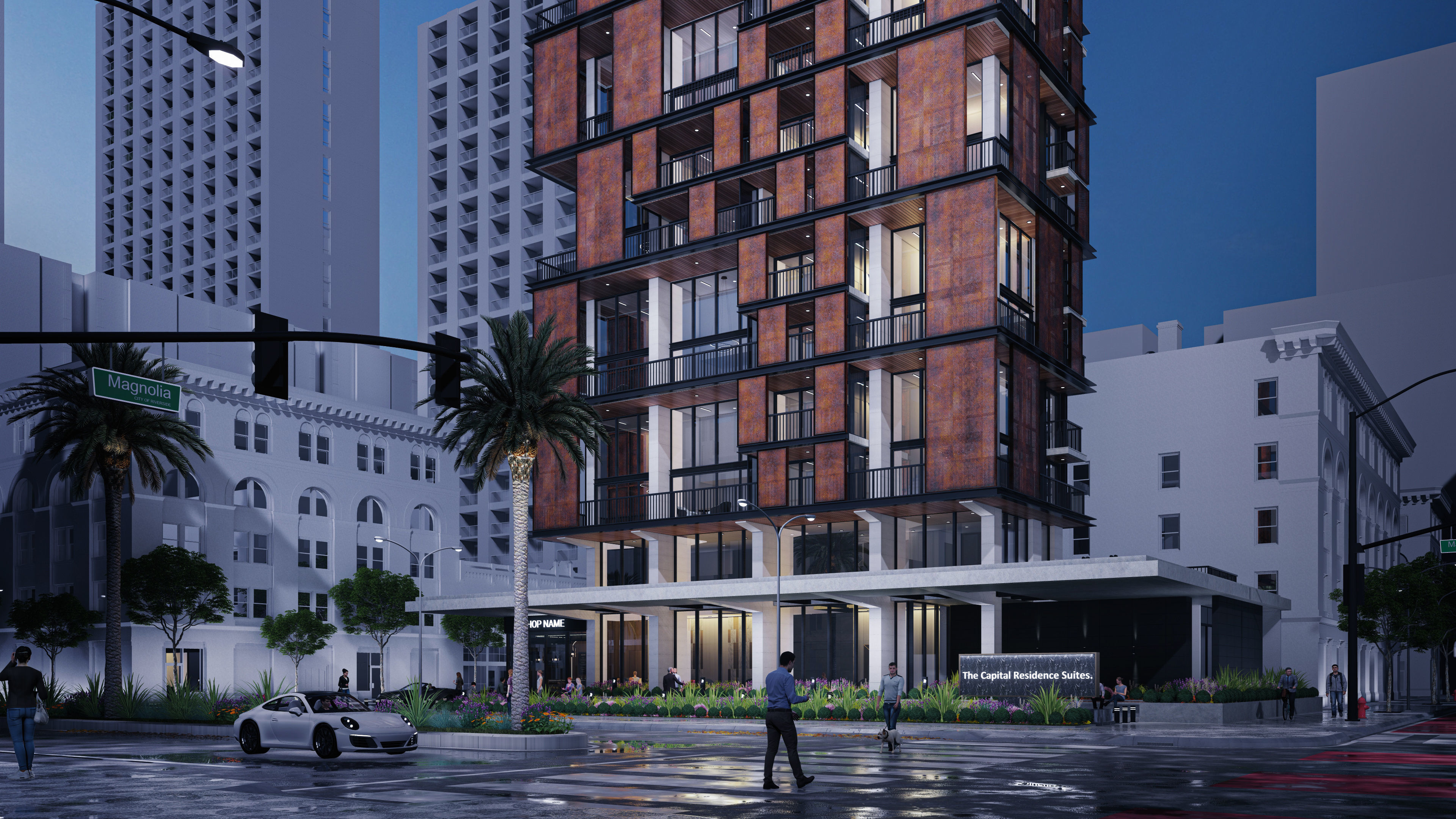 Residential Highrise Building Exterior Scene 3D model_10