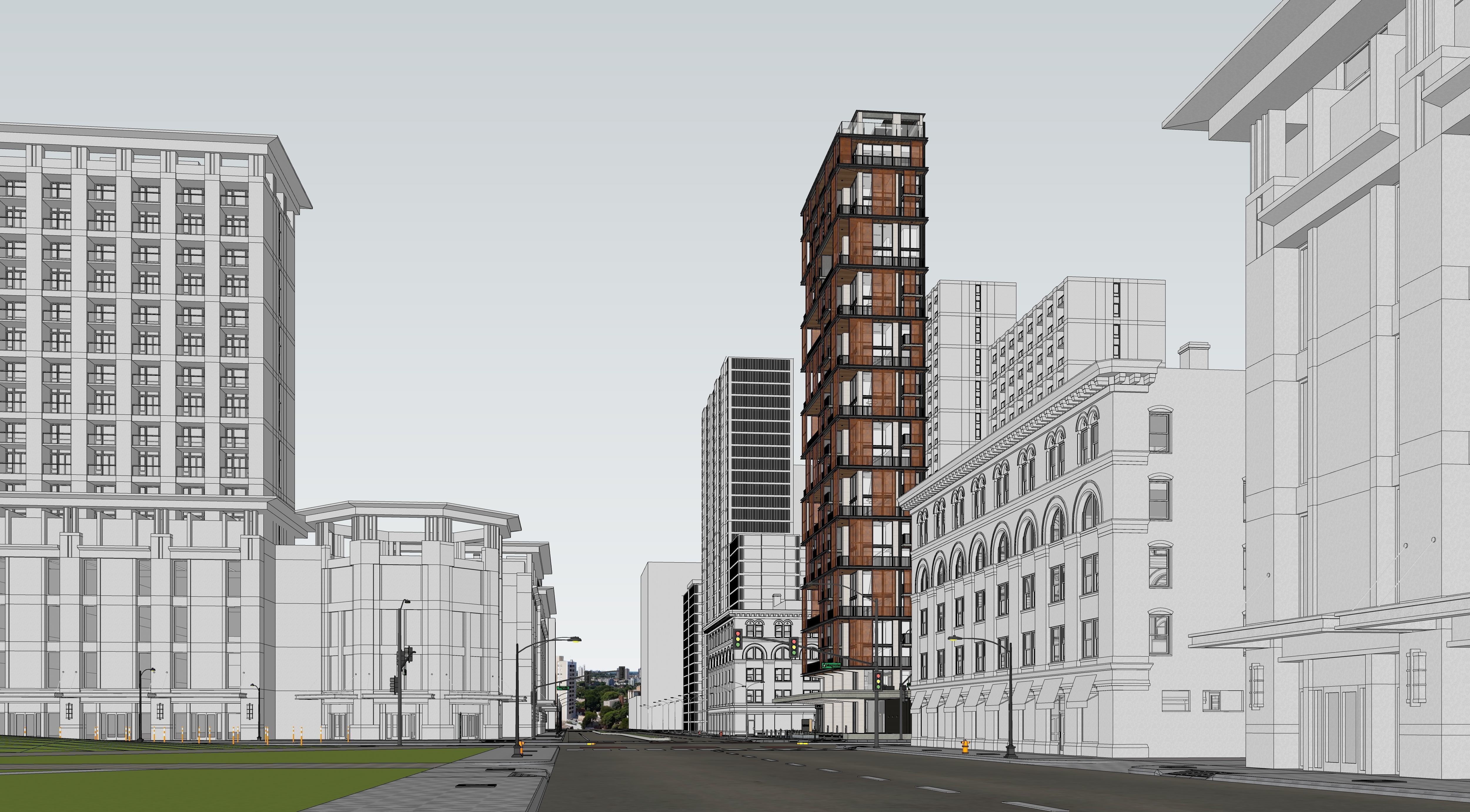 Residential Highrise Building Exterior Scene 3D model_12