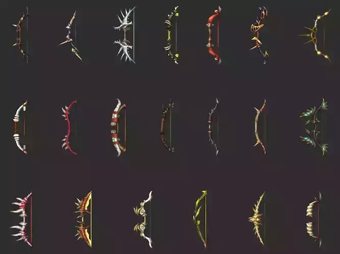 Fantasy Bow Weapon Collection Low-poly 3D model