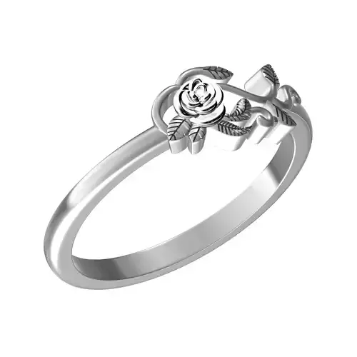 Elegant Rose Flower Leaf Wedding Ring