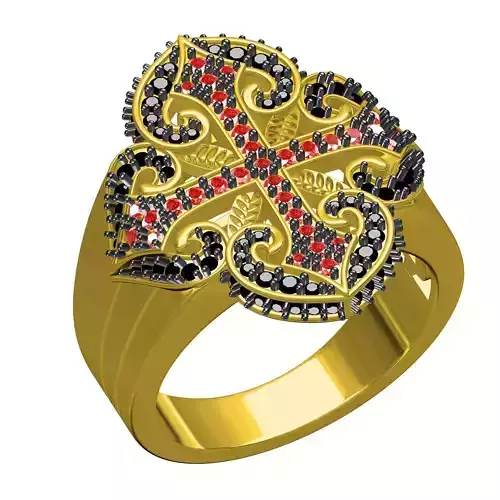 Black and Red Diamond Cross Ring for Men 3D print model