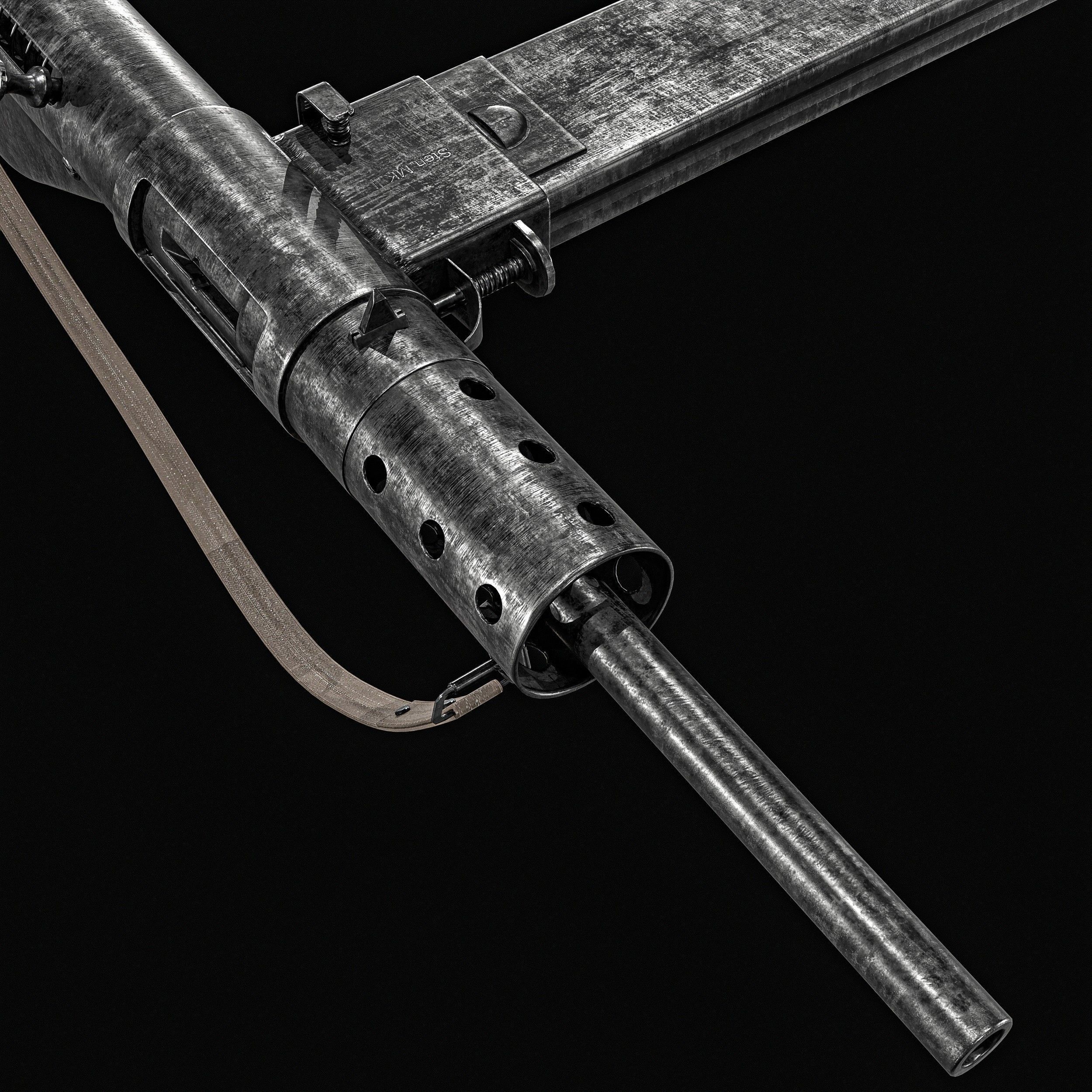 Sten MK2 SMG With Silencer Low-poly 3D model_6