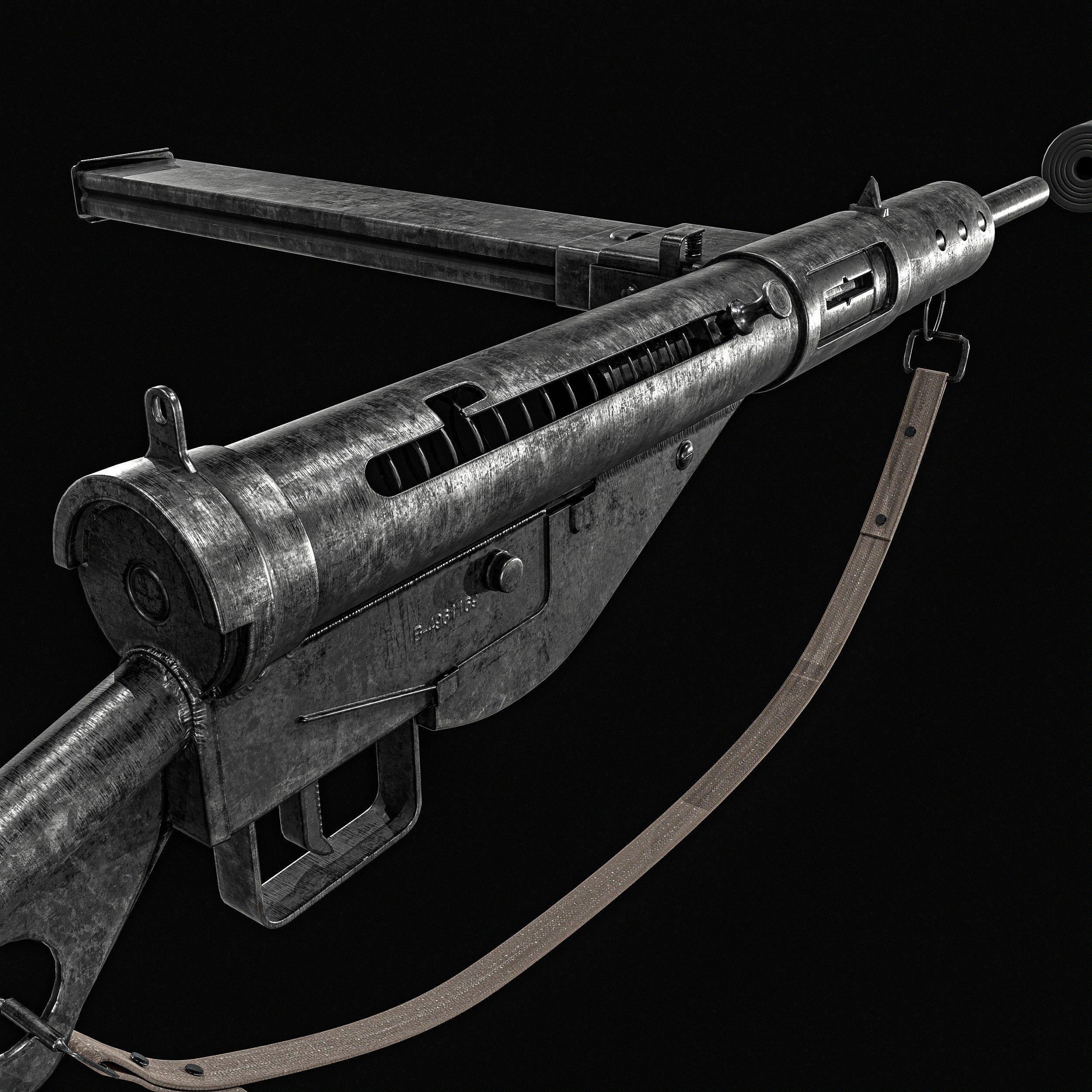 Sten MK2 SMG With Silencer Low-poly 3D model_9