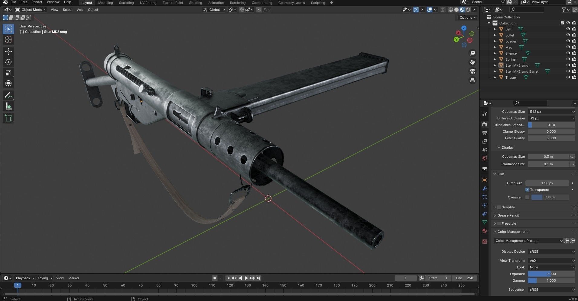 Sten MK2 SMG With Silencer Low-poly 3D model_19