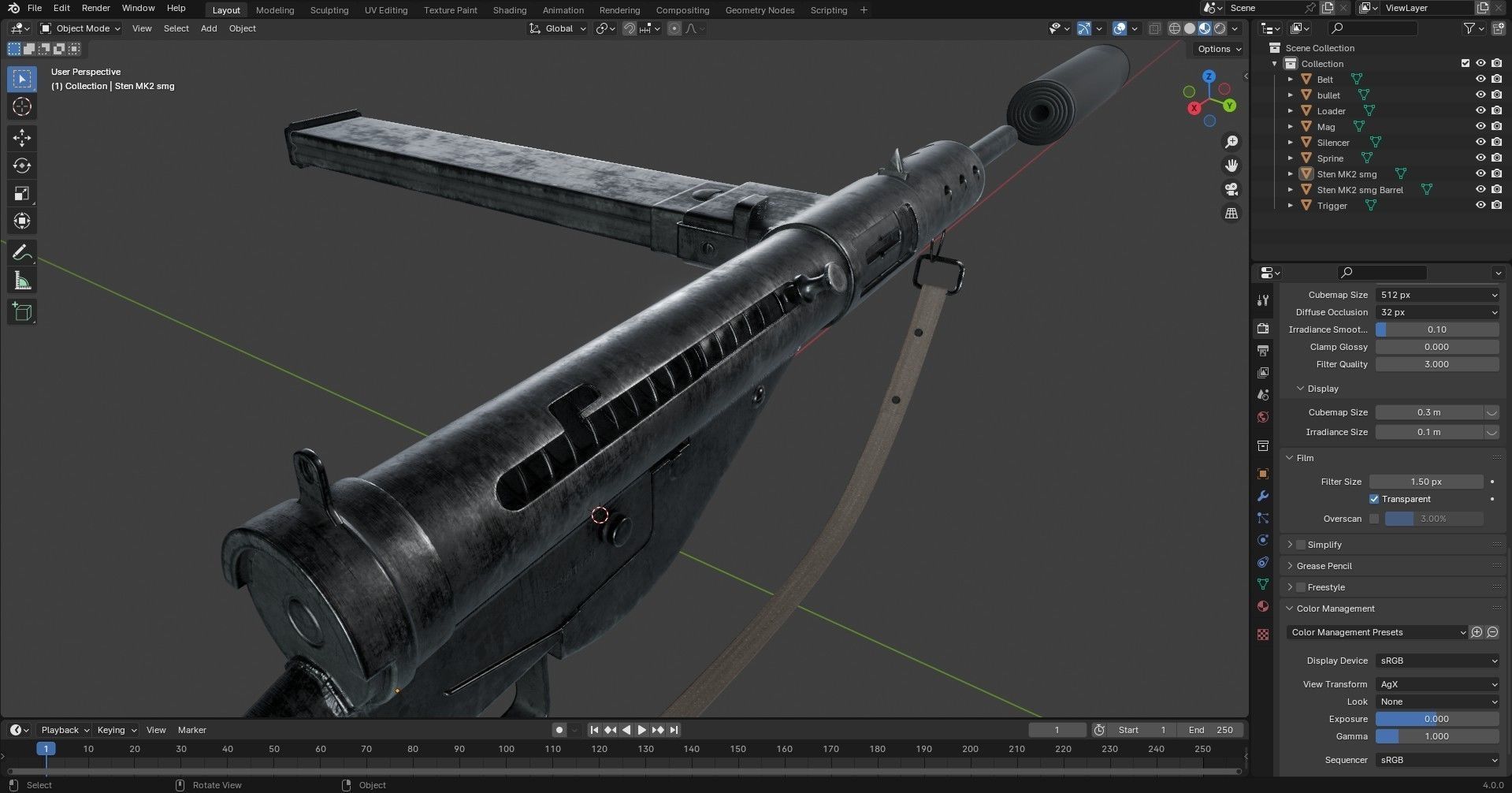 Sten MK2 SMG With Silencer Low-poly 3D model_21