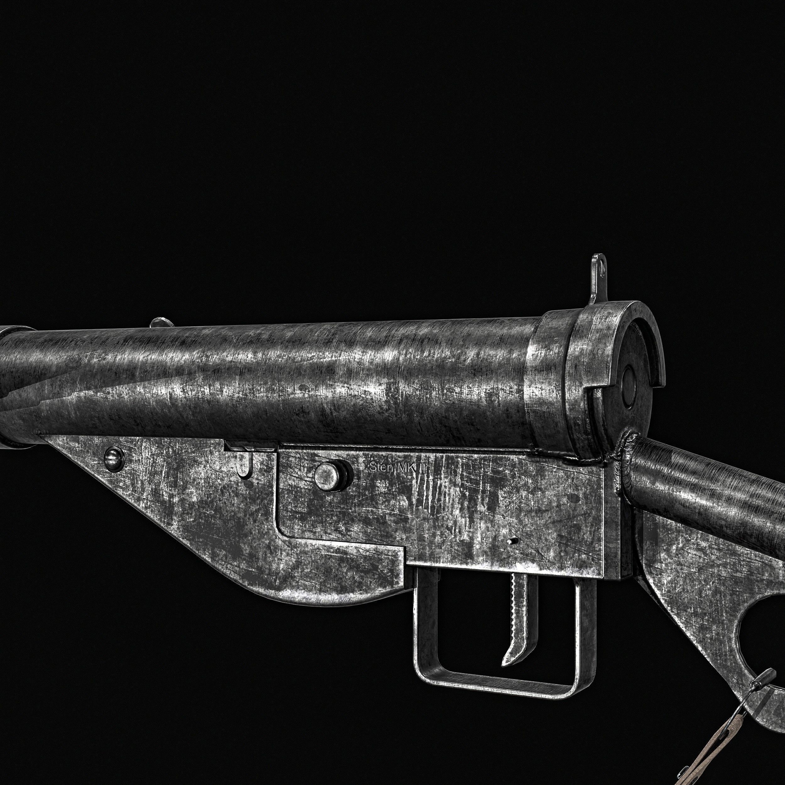 Sten MK2 SMG With Silencer Low-poly 3D model_4