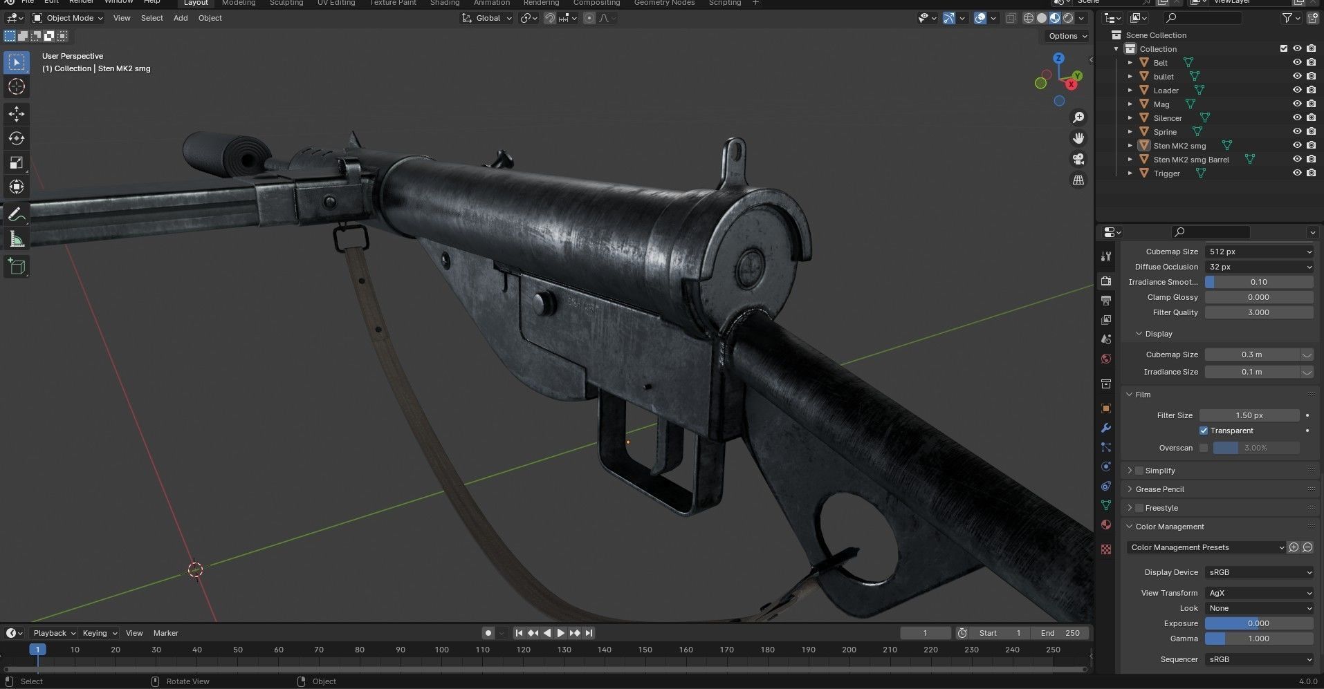 Sten MK2 SMG With Silencer Low-poly 3D model_18